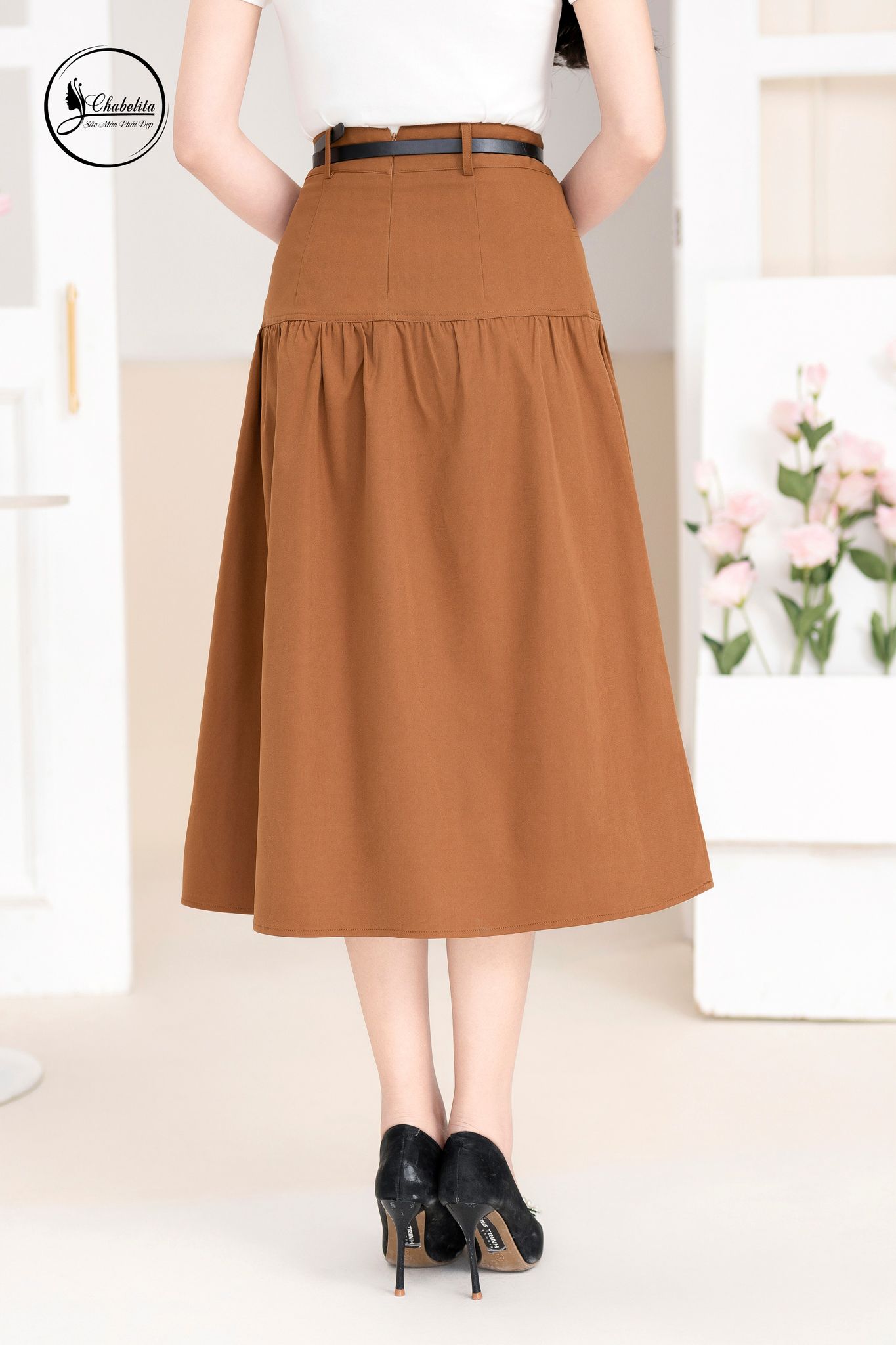 Chân váy dáng A màu nâu