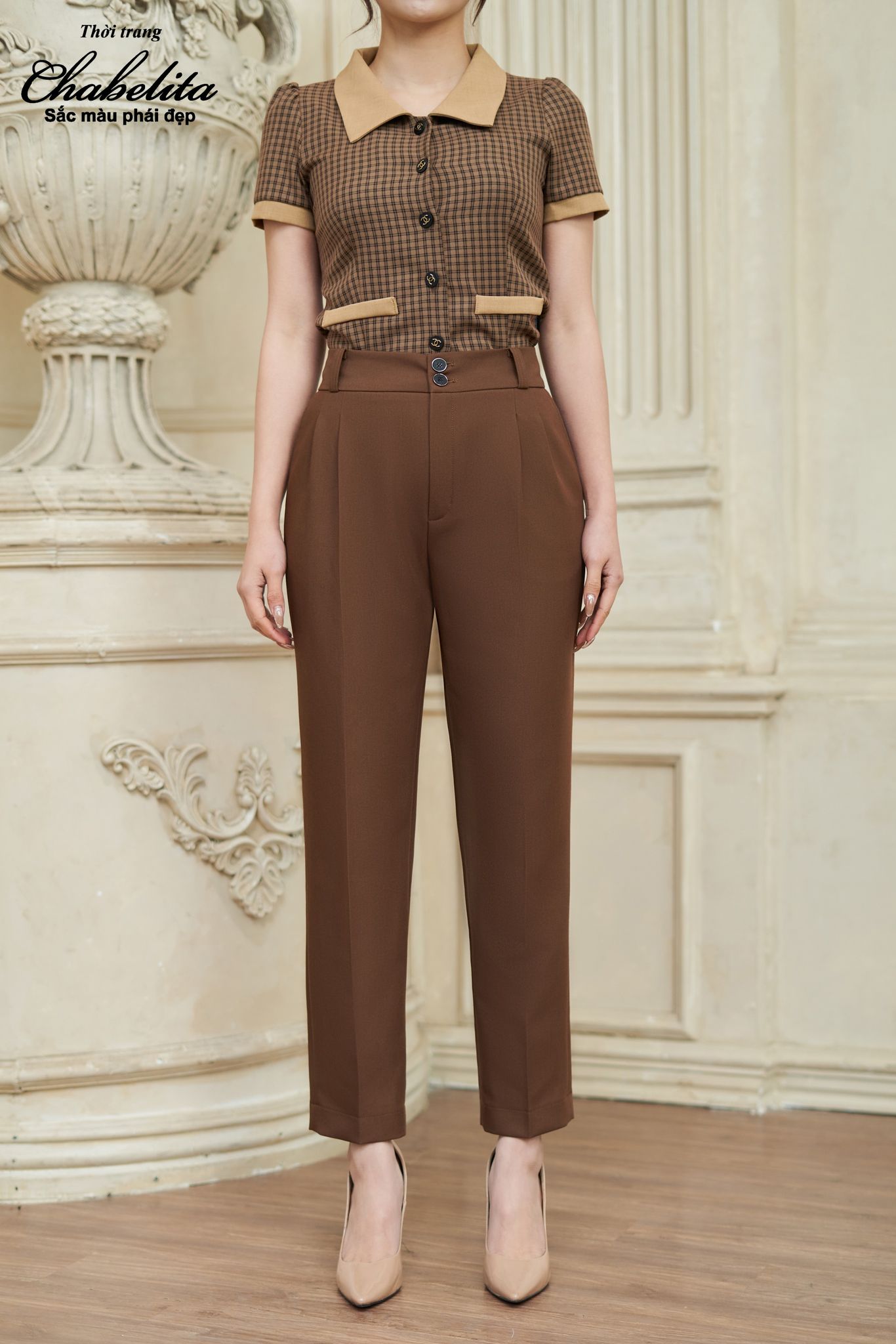 Quần baggi 2 ly màu nâu