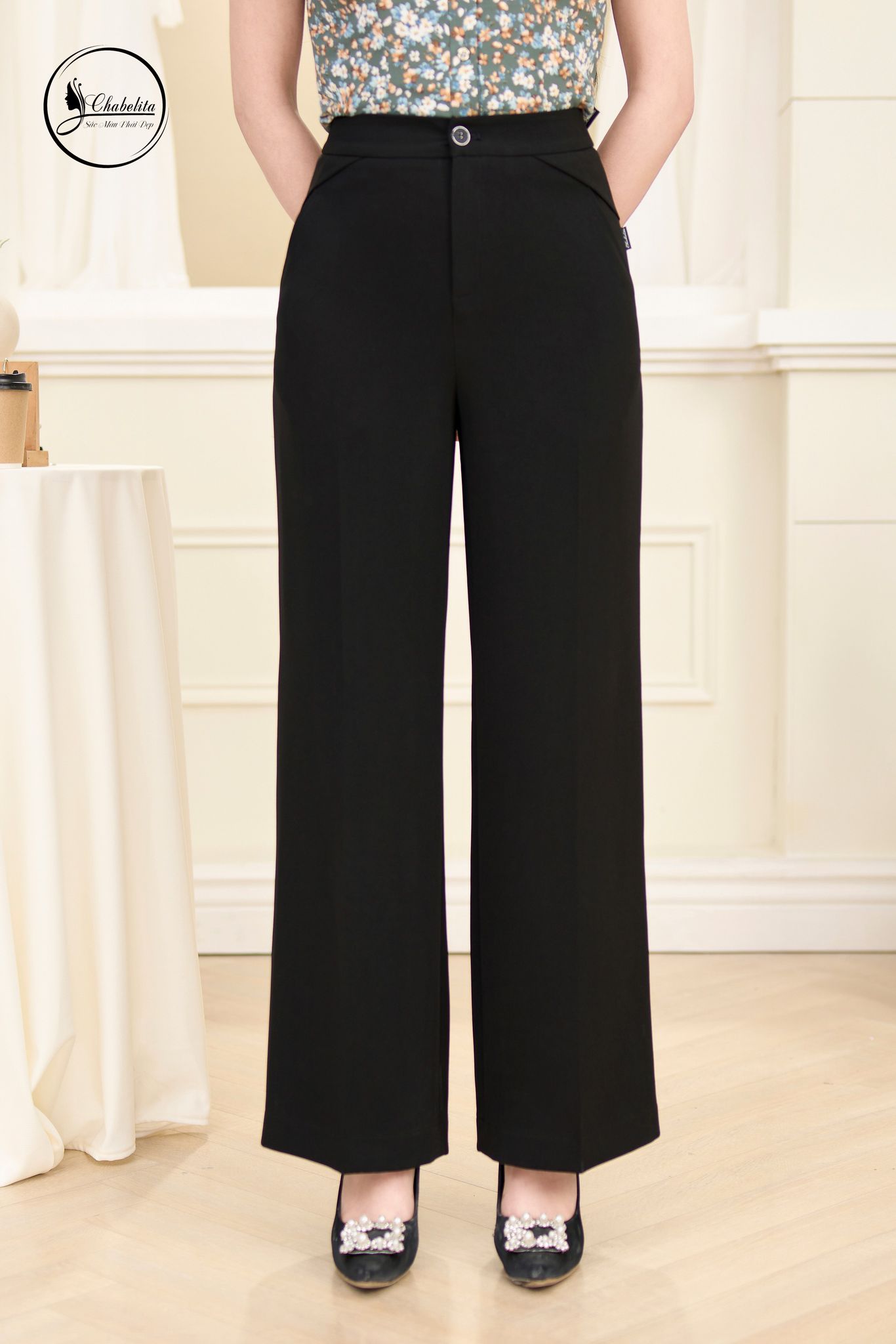 Quần xuông cách điệu màu đen