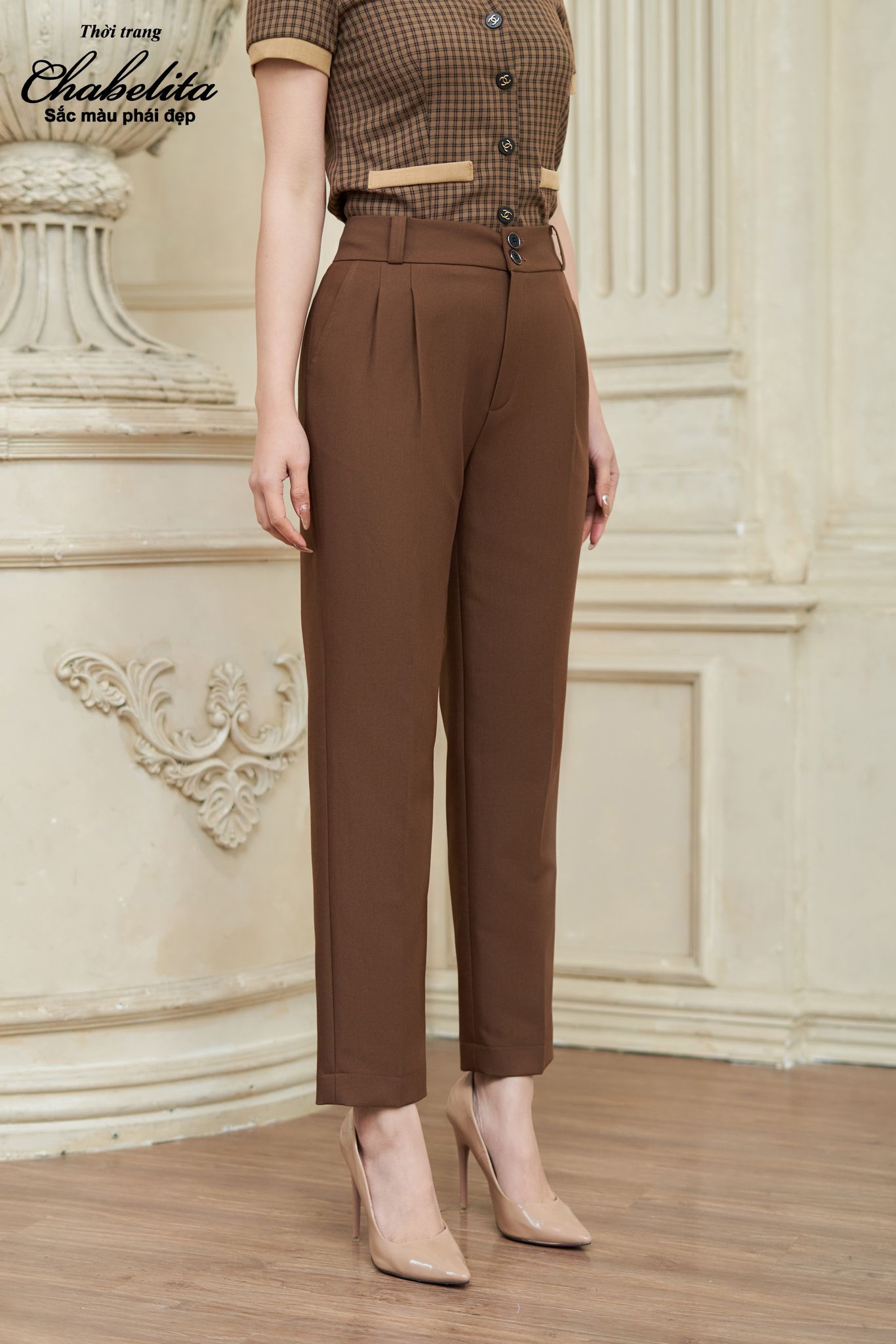 Quần baggi 2 ly màu nâu