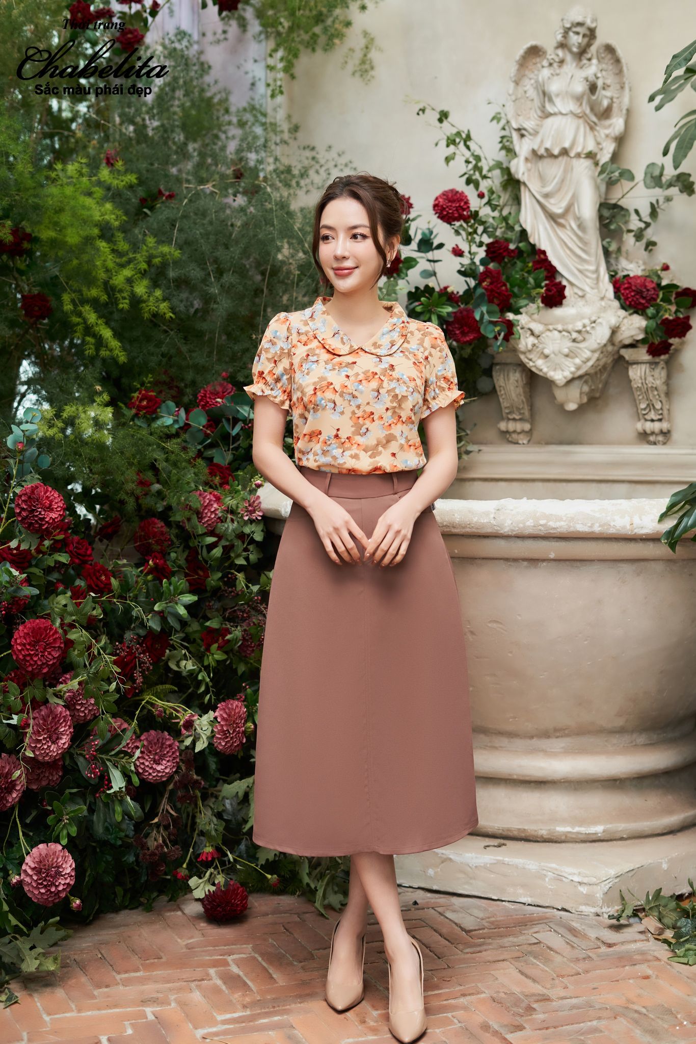 Chân váy dáng A màu nâu