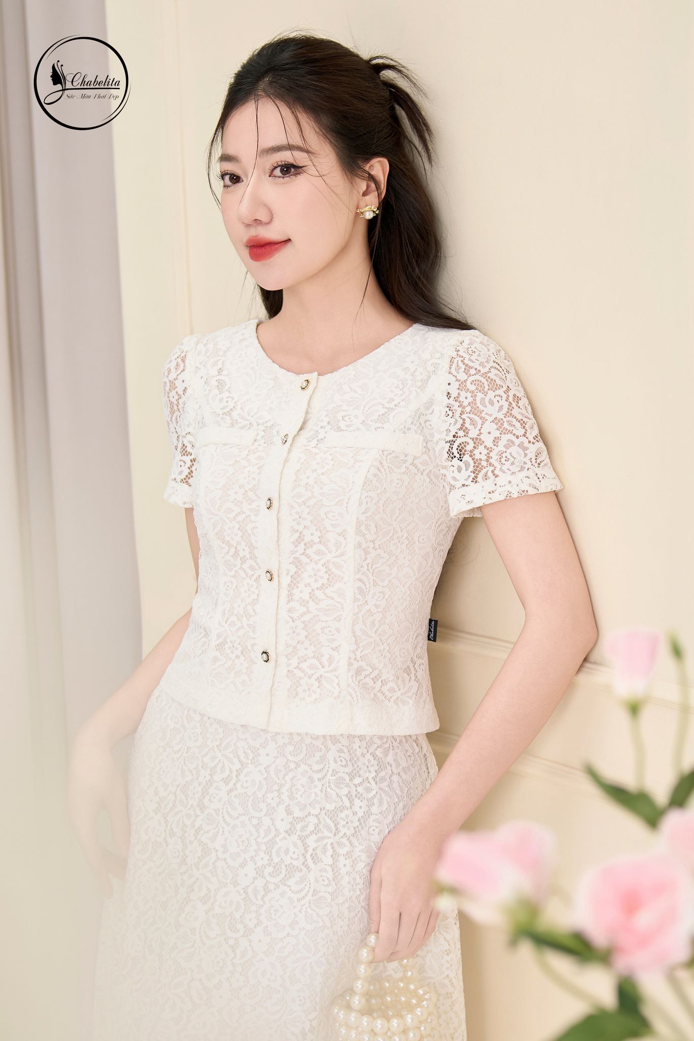 Sét bộ ren màu trắng