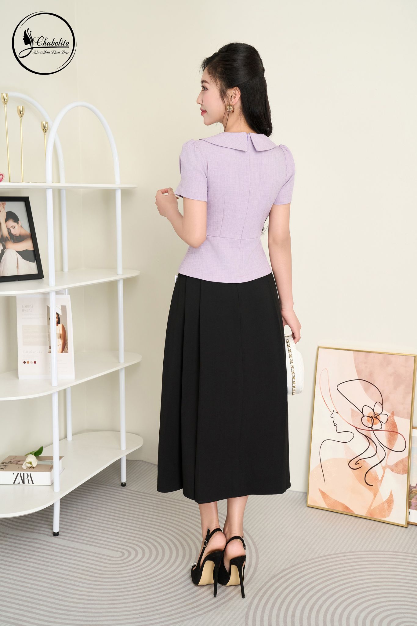 Áo sơ mi cổ phối màu tím