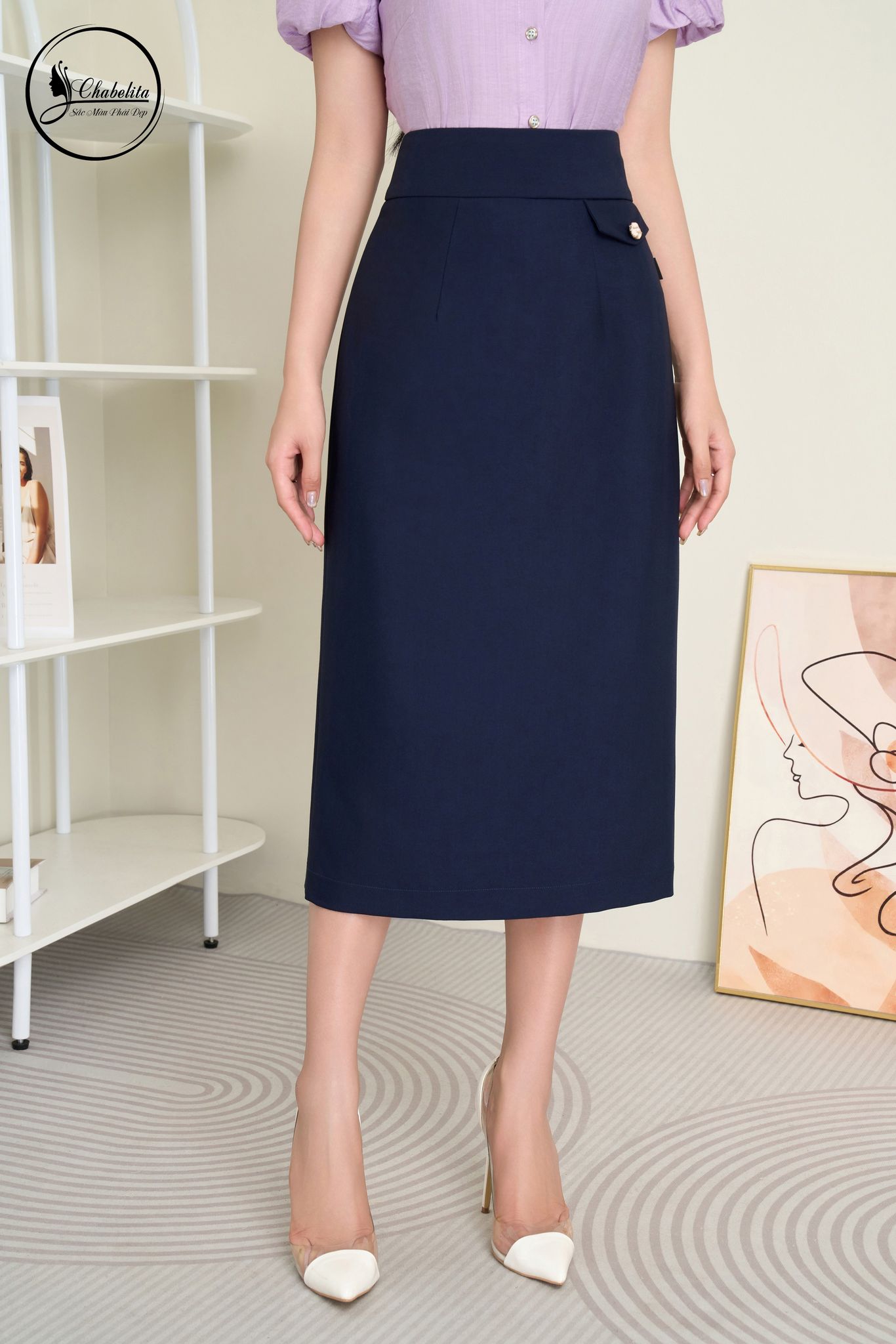 Chân váy ôm màu tím than