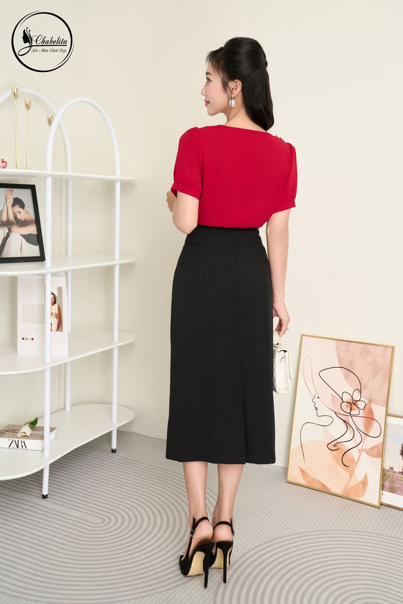 Áo sơ mi cổ tròn tay lỡ màu đỏ