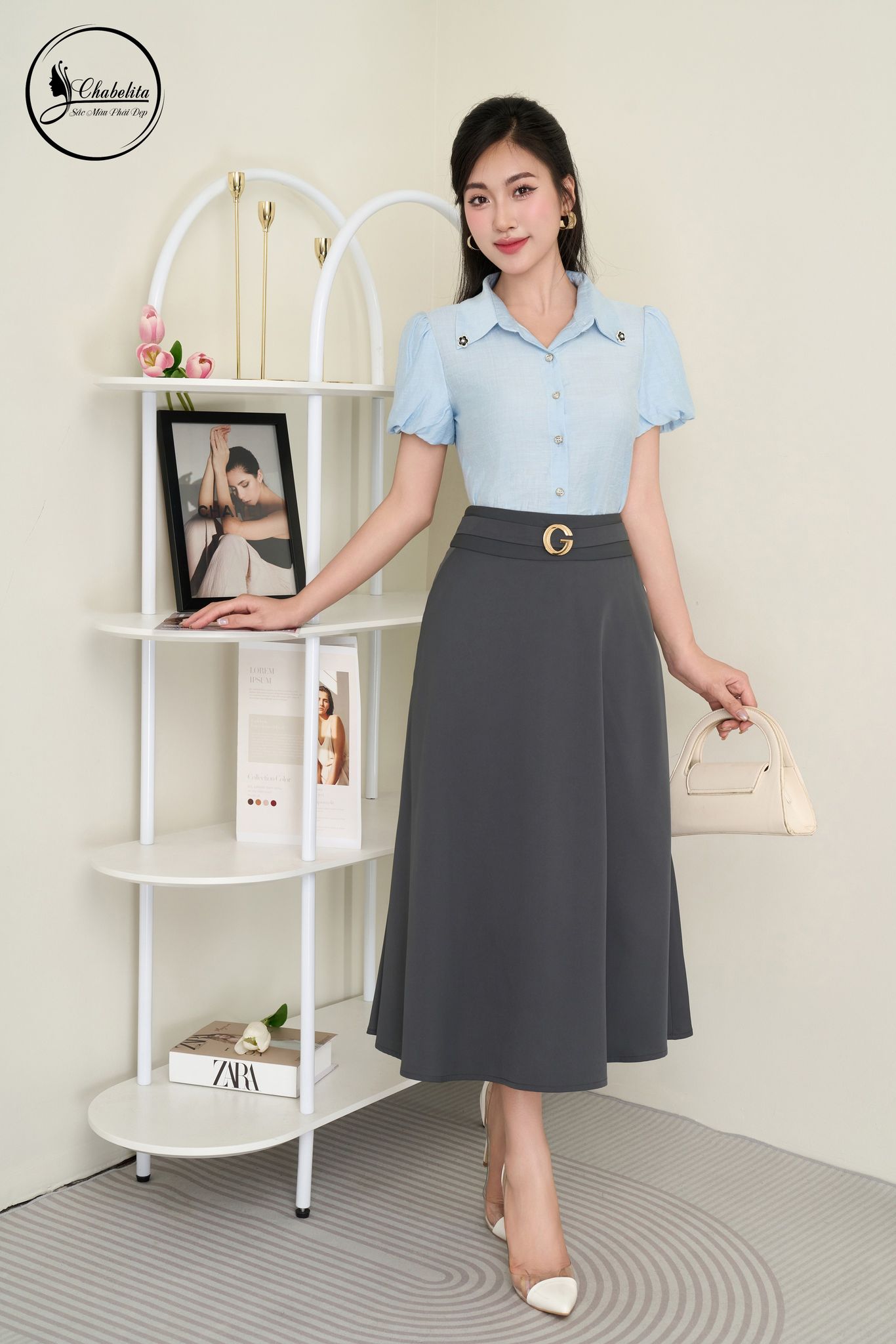 Áo sơ mi tay lỡ màu xanh