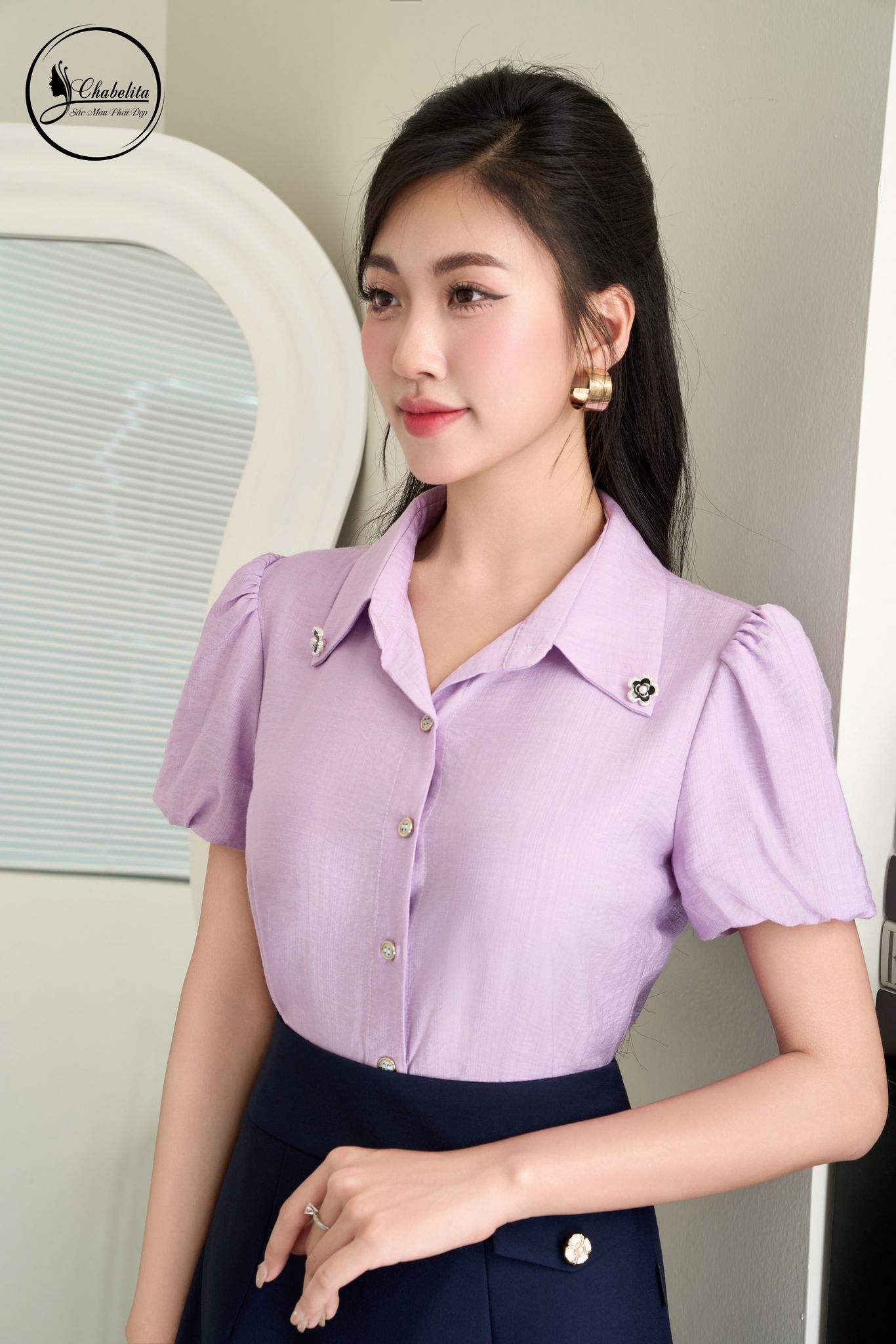 Áo sơ mi tay lỡ màu tím