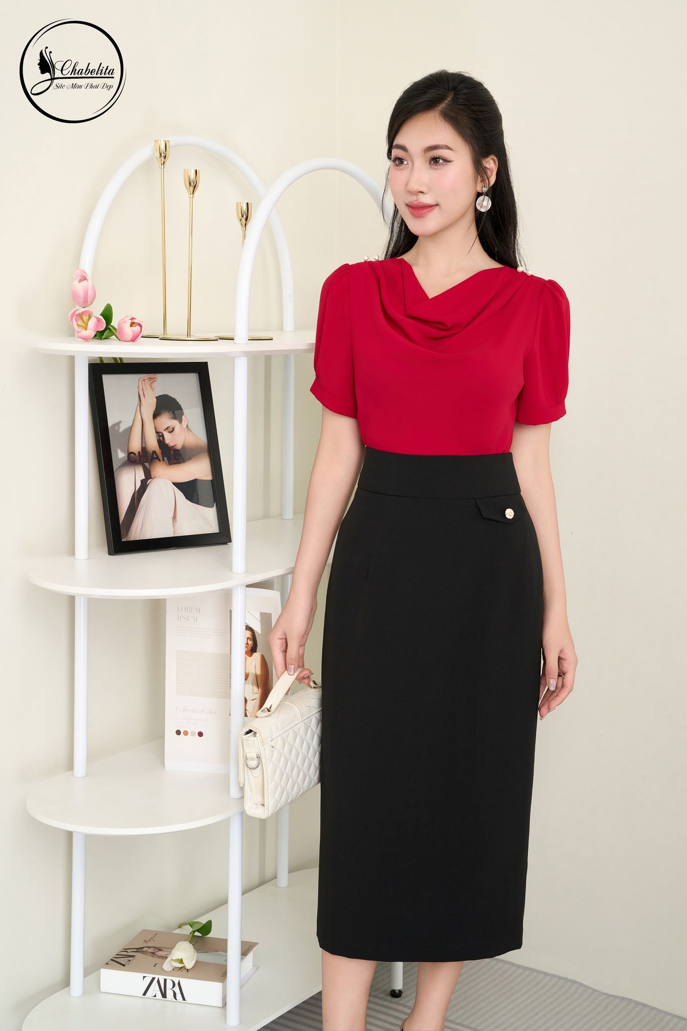 Áo sơ mi cổ tròn tay lỡ màu đỏ