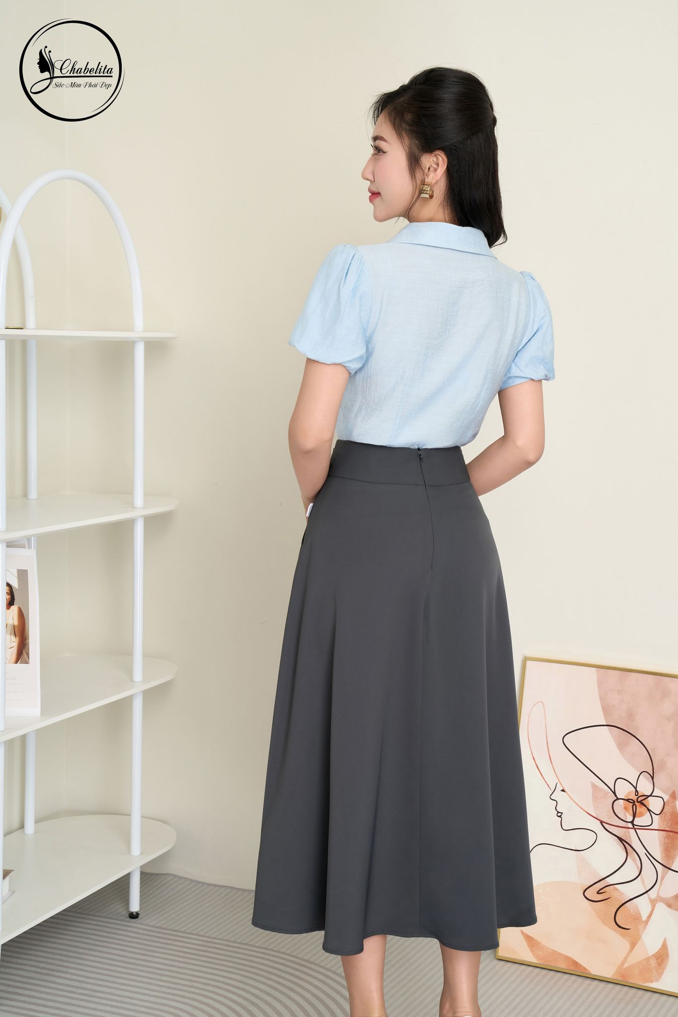 Áo sơ mi tay lỡ màu xanh