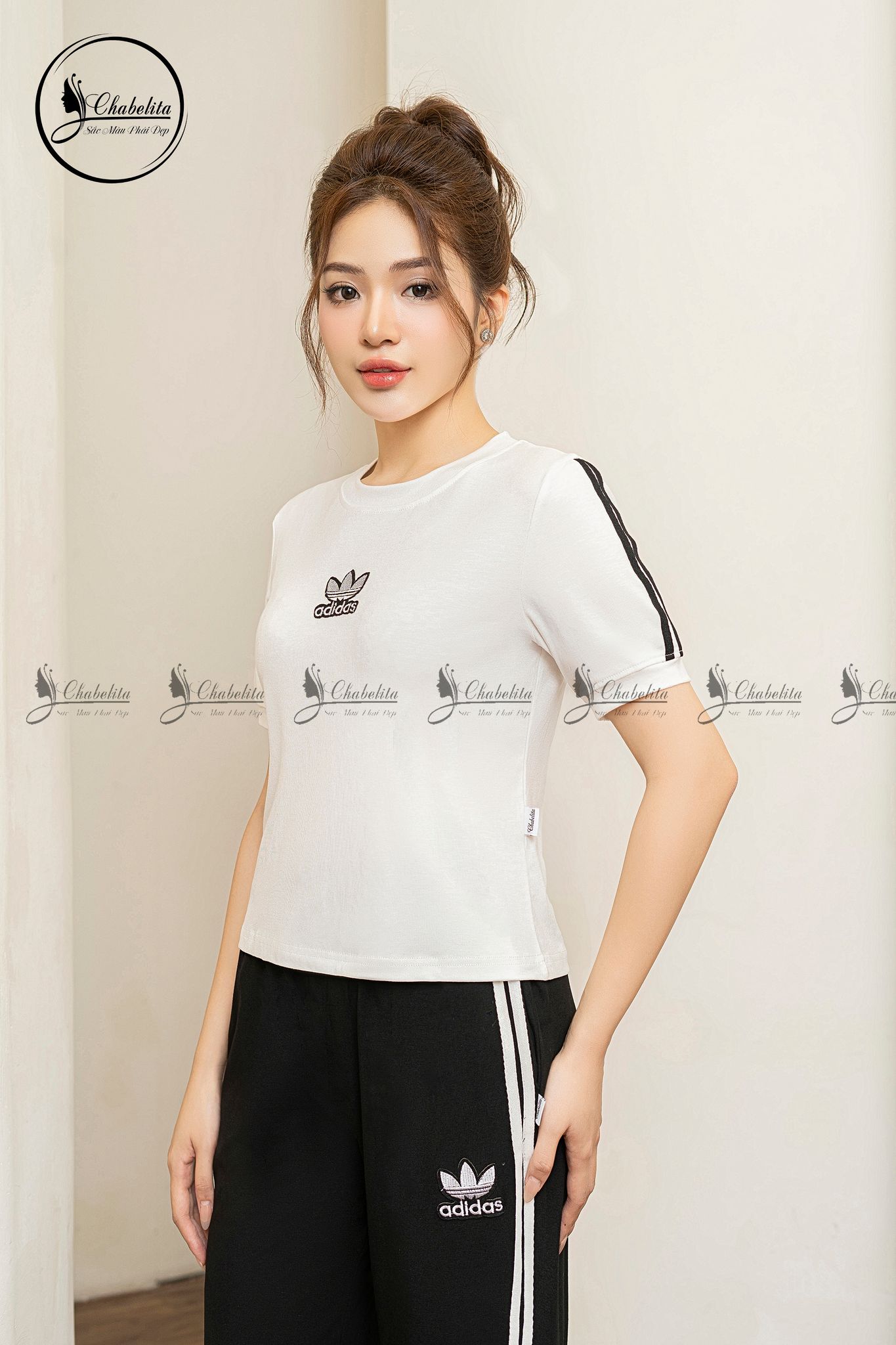 Bộ cotton quần đen áo trắng
