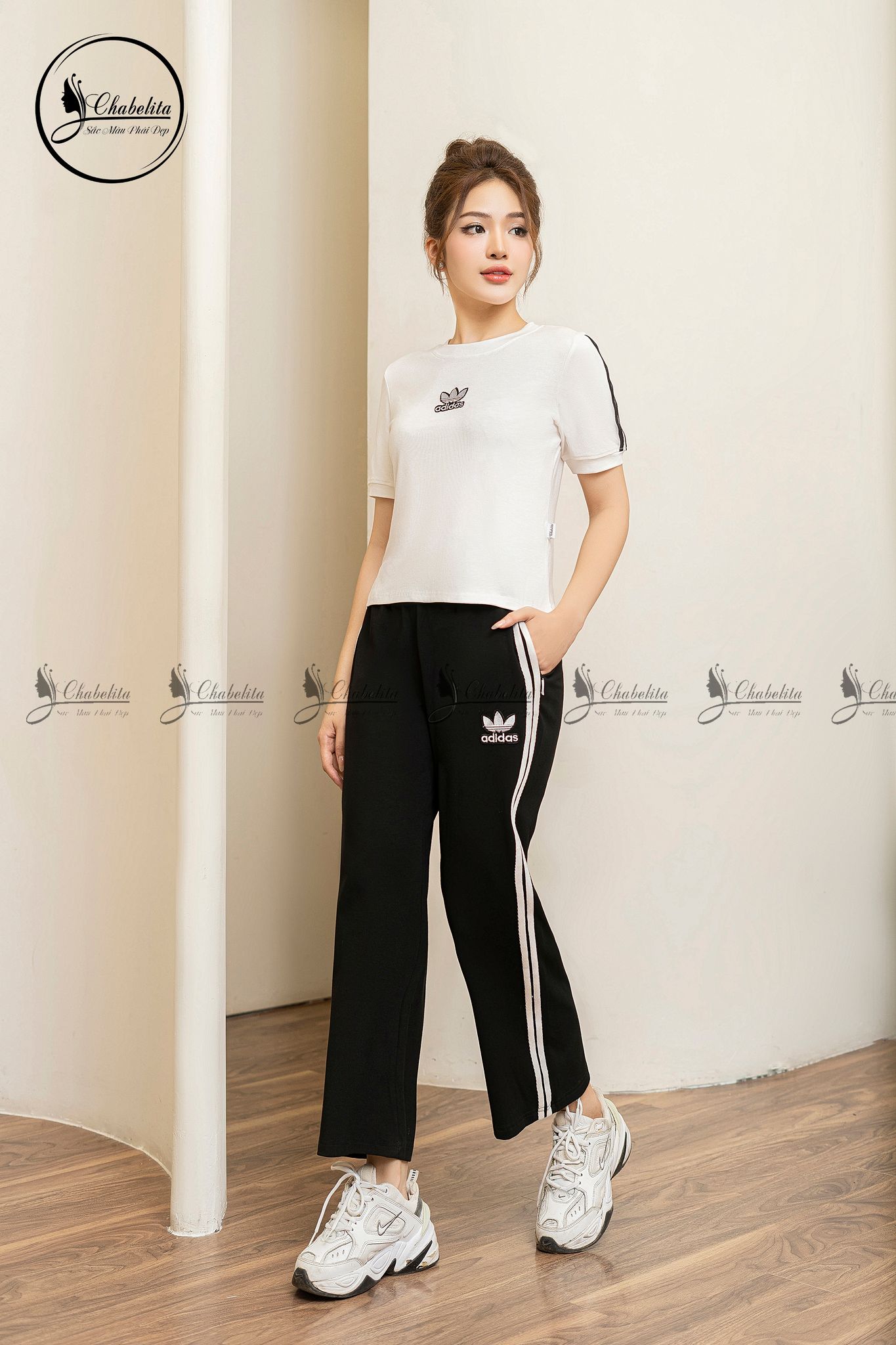 Bộ cotton quần đen áo trắng