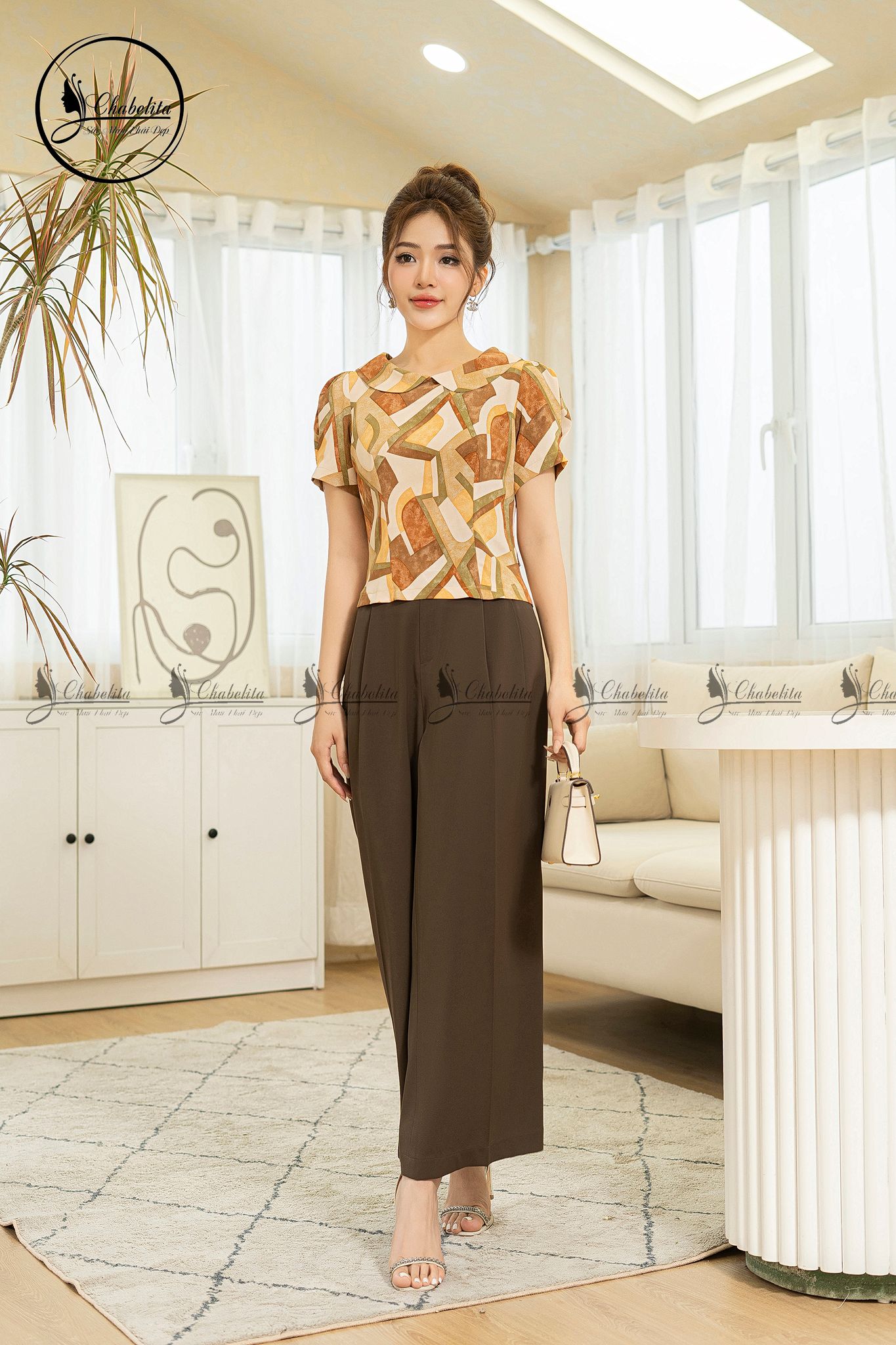 Áo sơ mi in họa tiết cổ sen