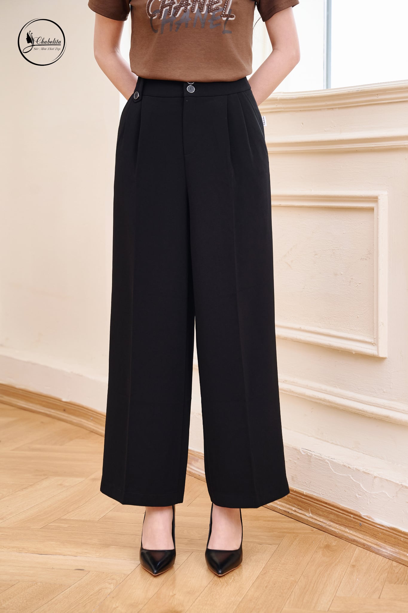 Quần sớ 2 ly trang trí cạp màu đen