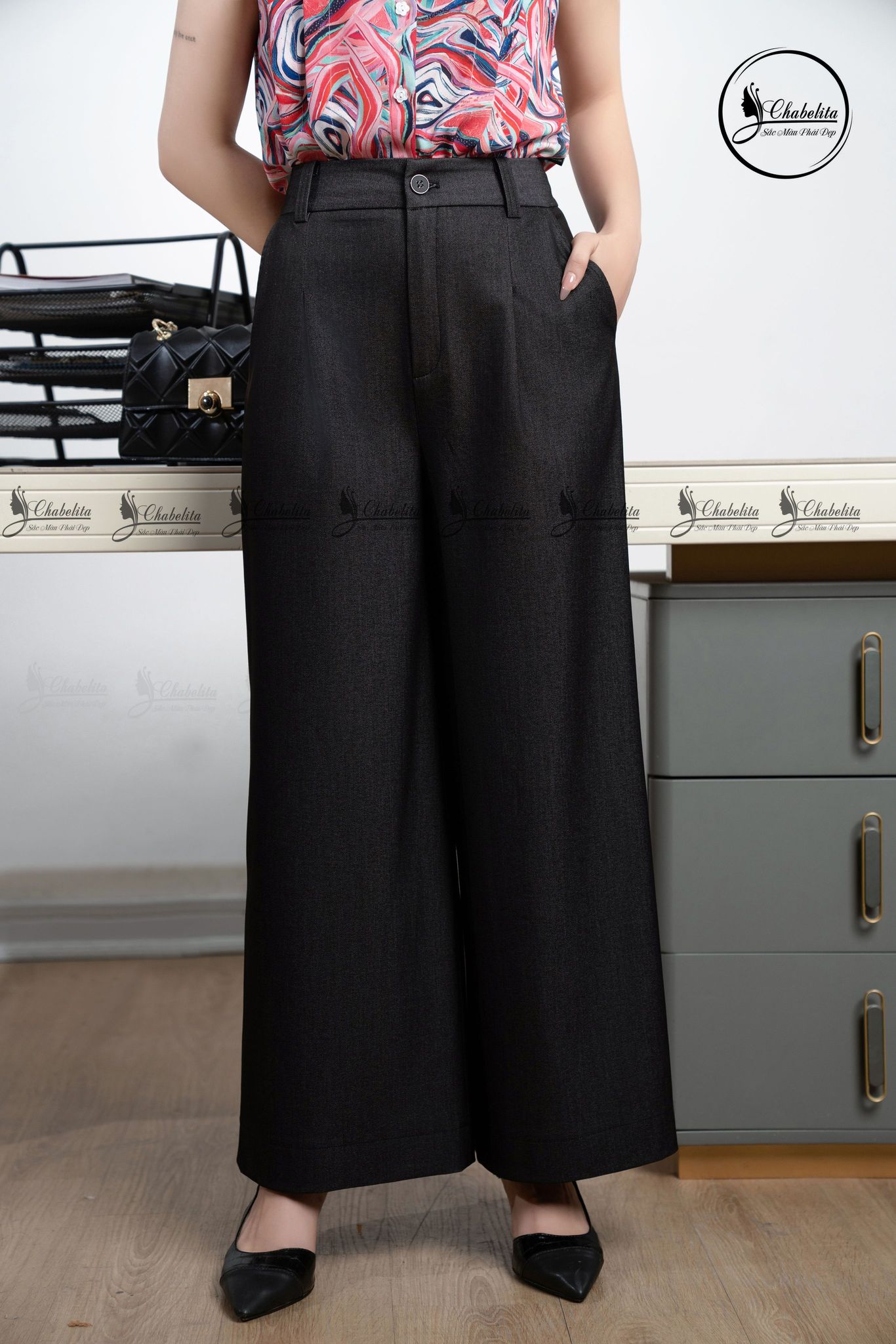 Quần suông bò màu xanh đen