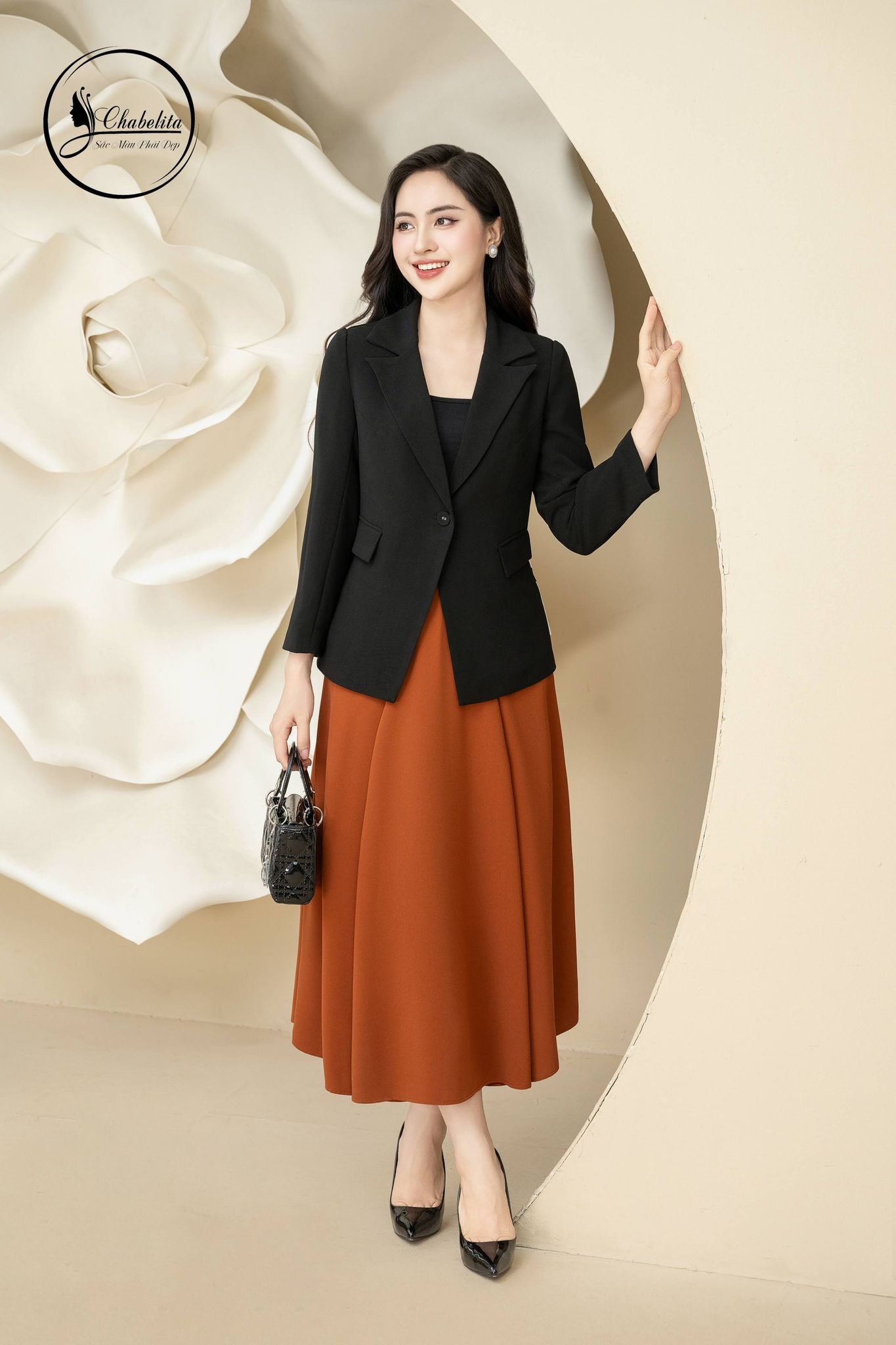 Áo vest 1 khuy dài tay màu đen