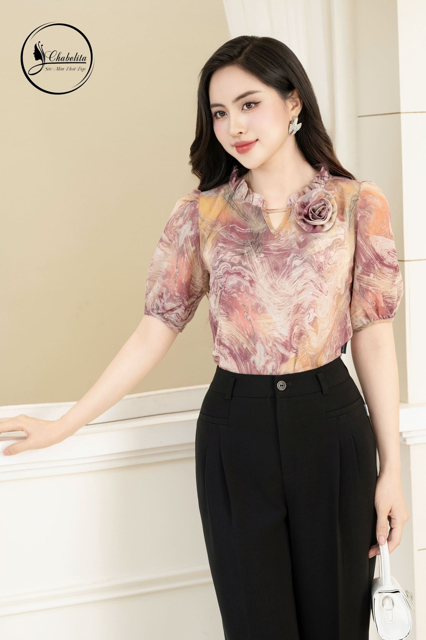 Quần ống suông cơi túi giả màu đen