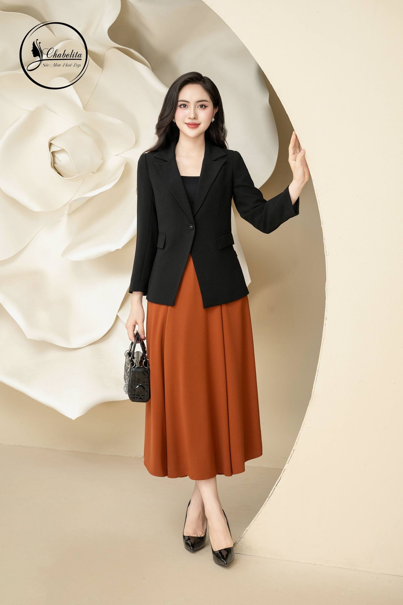 Áo vest 1 khuy dài tay màu đen