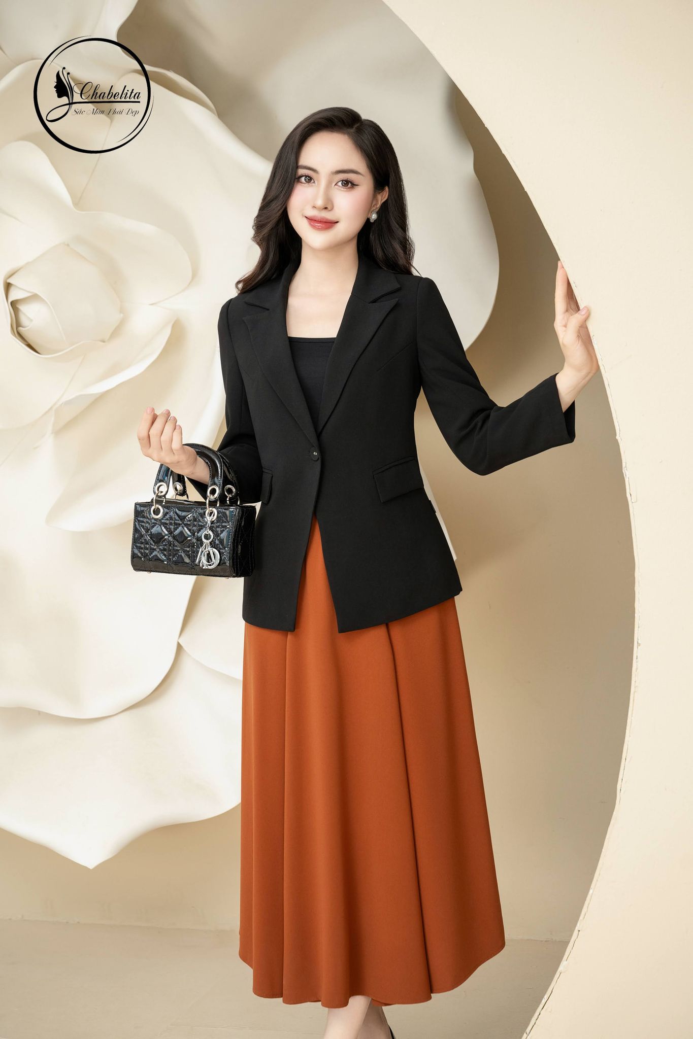 Áo vest 1 khuy dài tay màu đen
