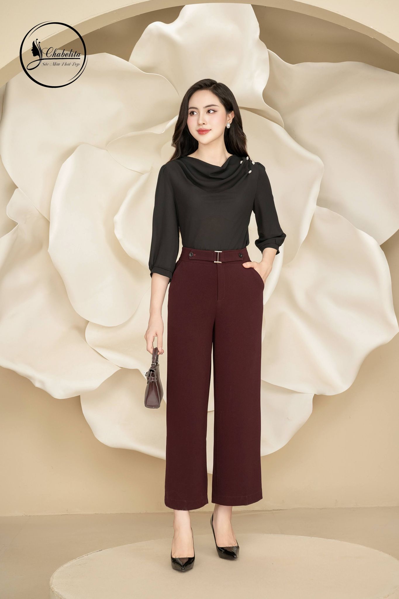 Áo sơ mi cổ đổ màu đen