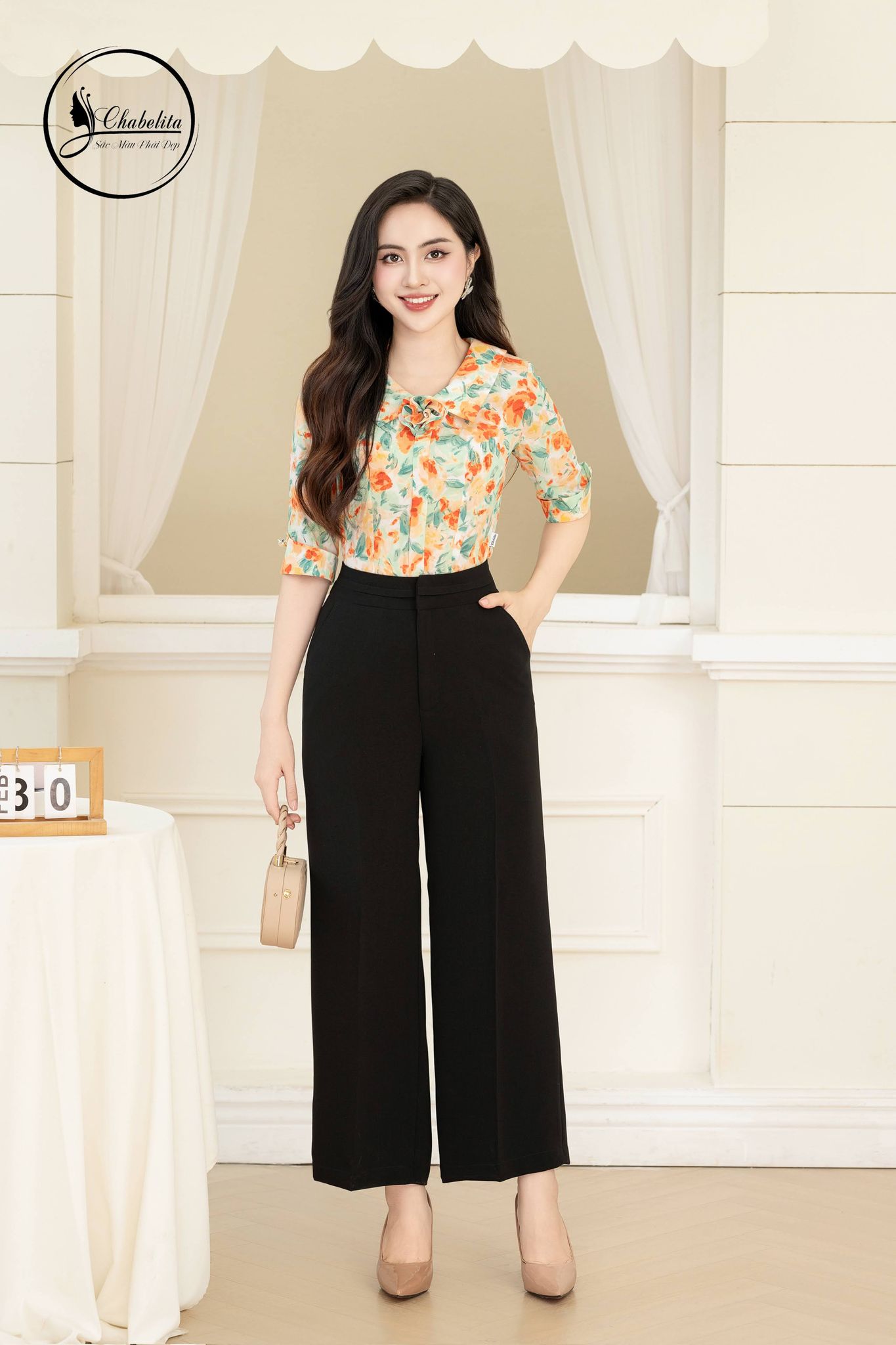 Quần suông cách điệu màu đen