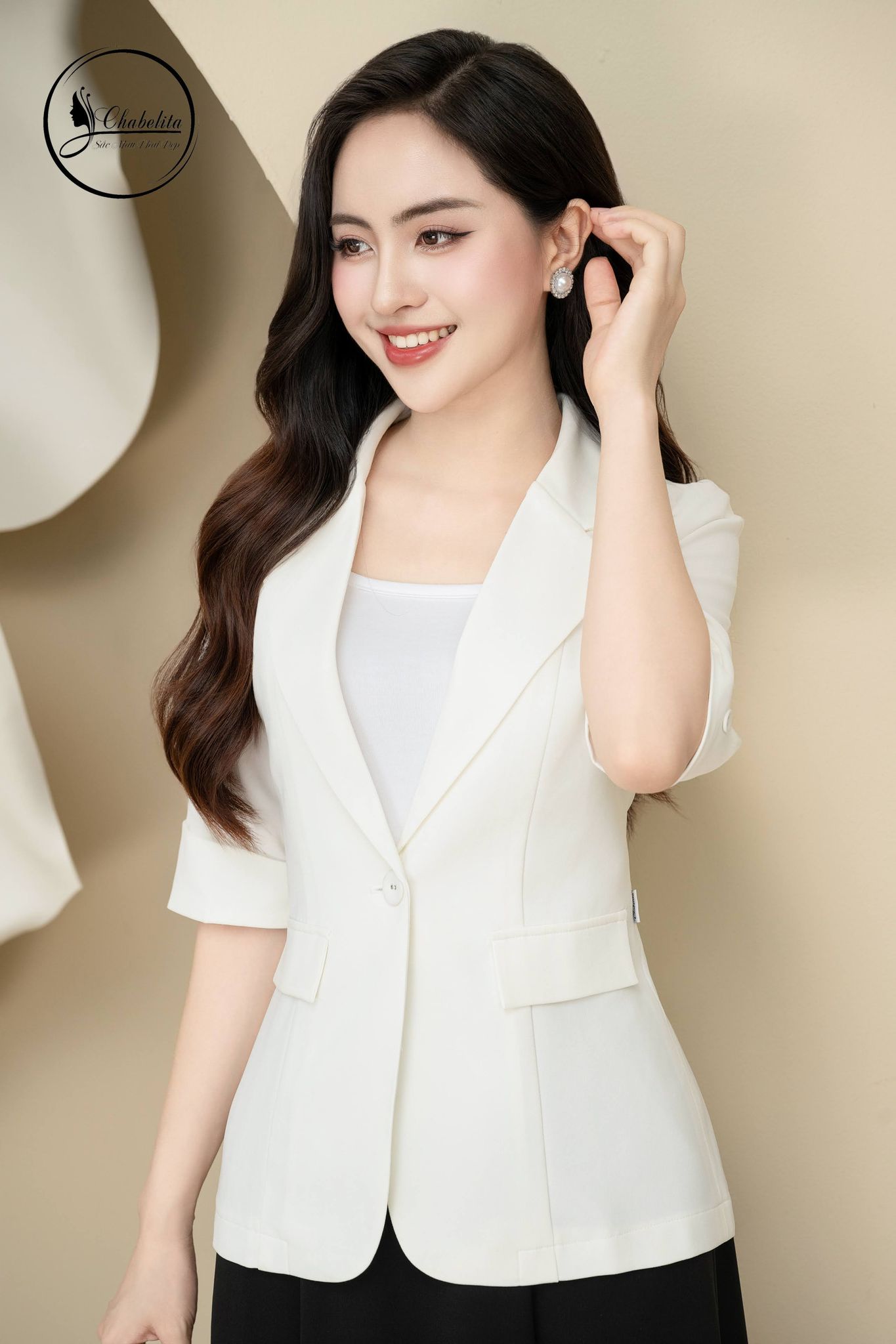 Áo vest 1 lớp tay lỡ màu trắng