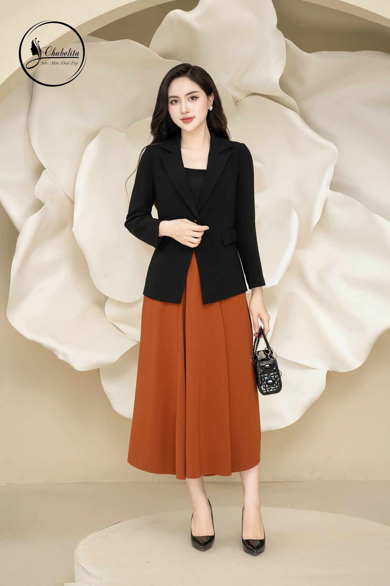 Áo vest 1 khuy dài tay màu đen