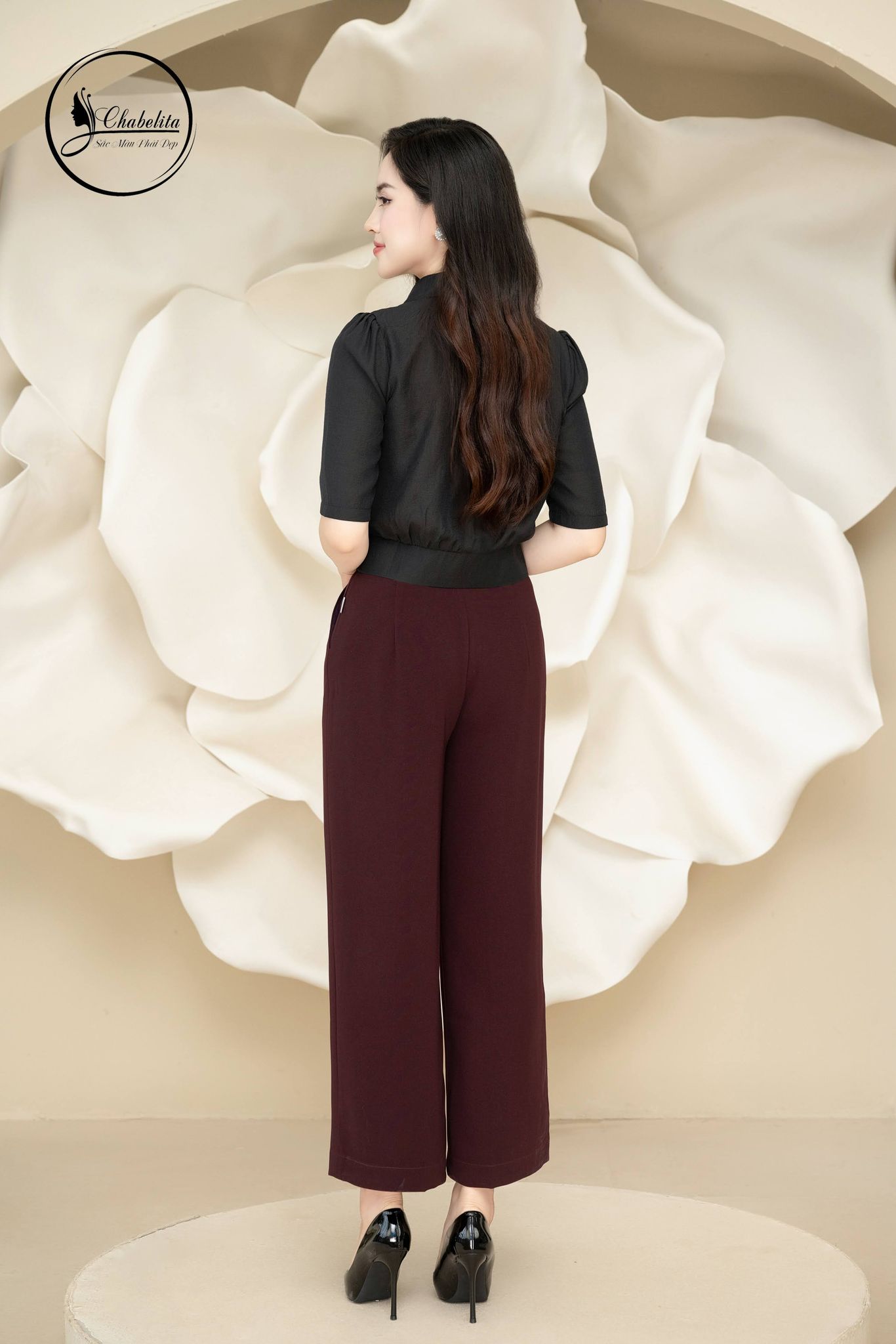 Quần suông cạp đích cúc màu rượu nho