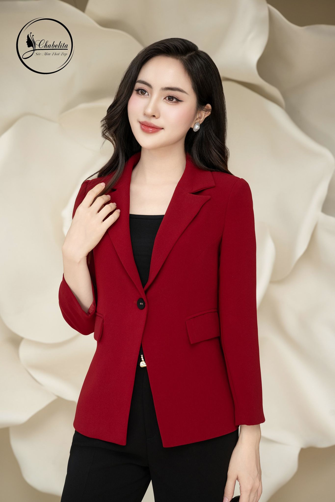 Áo vest 1 khuy dài tay màu đỏ