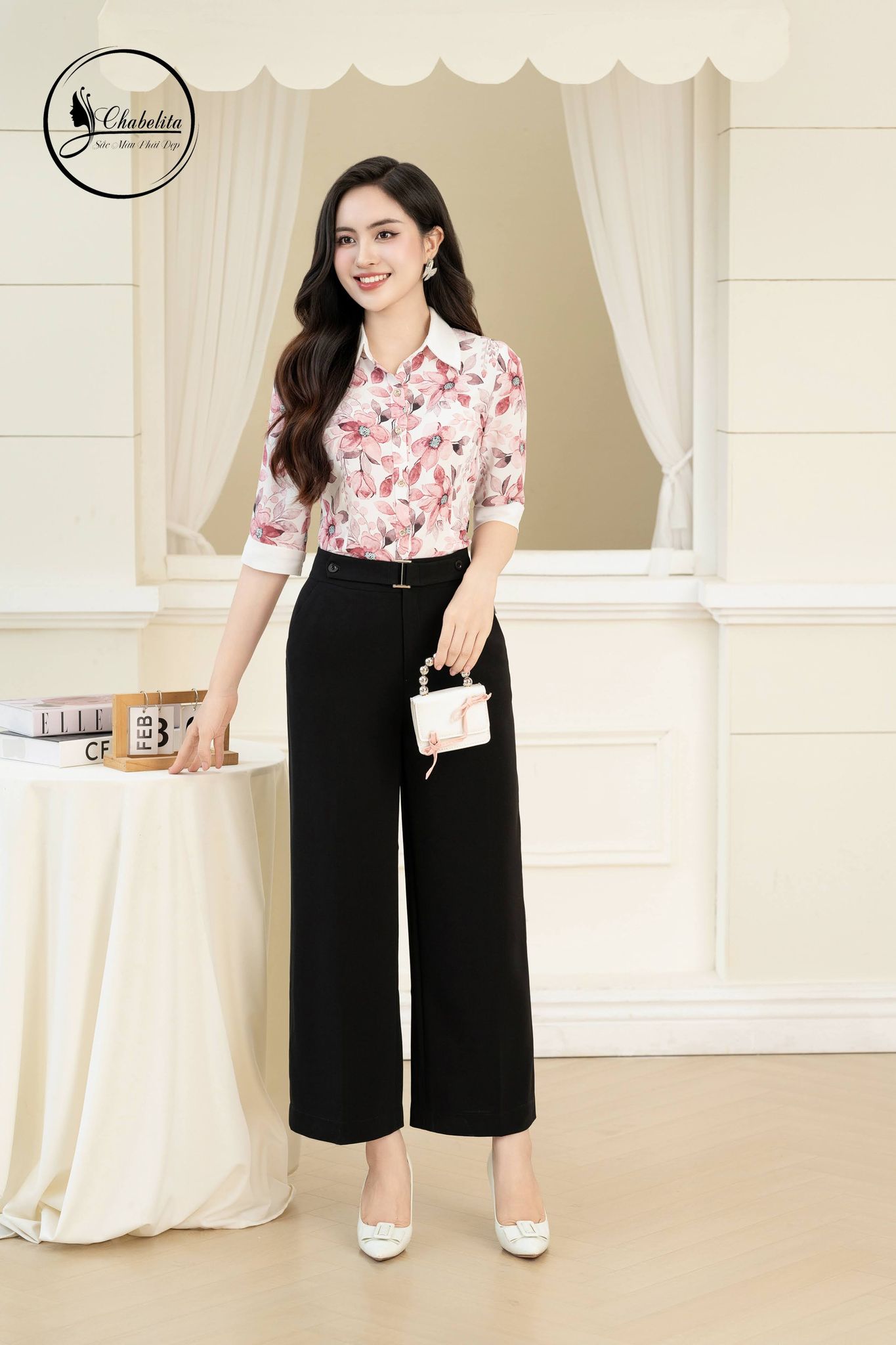 Quần suông cạp đích cúc màu đen