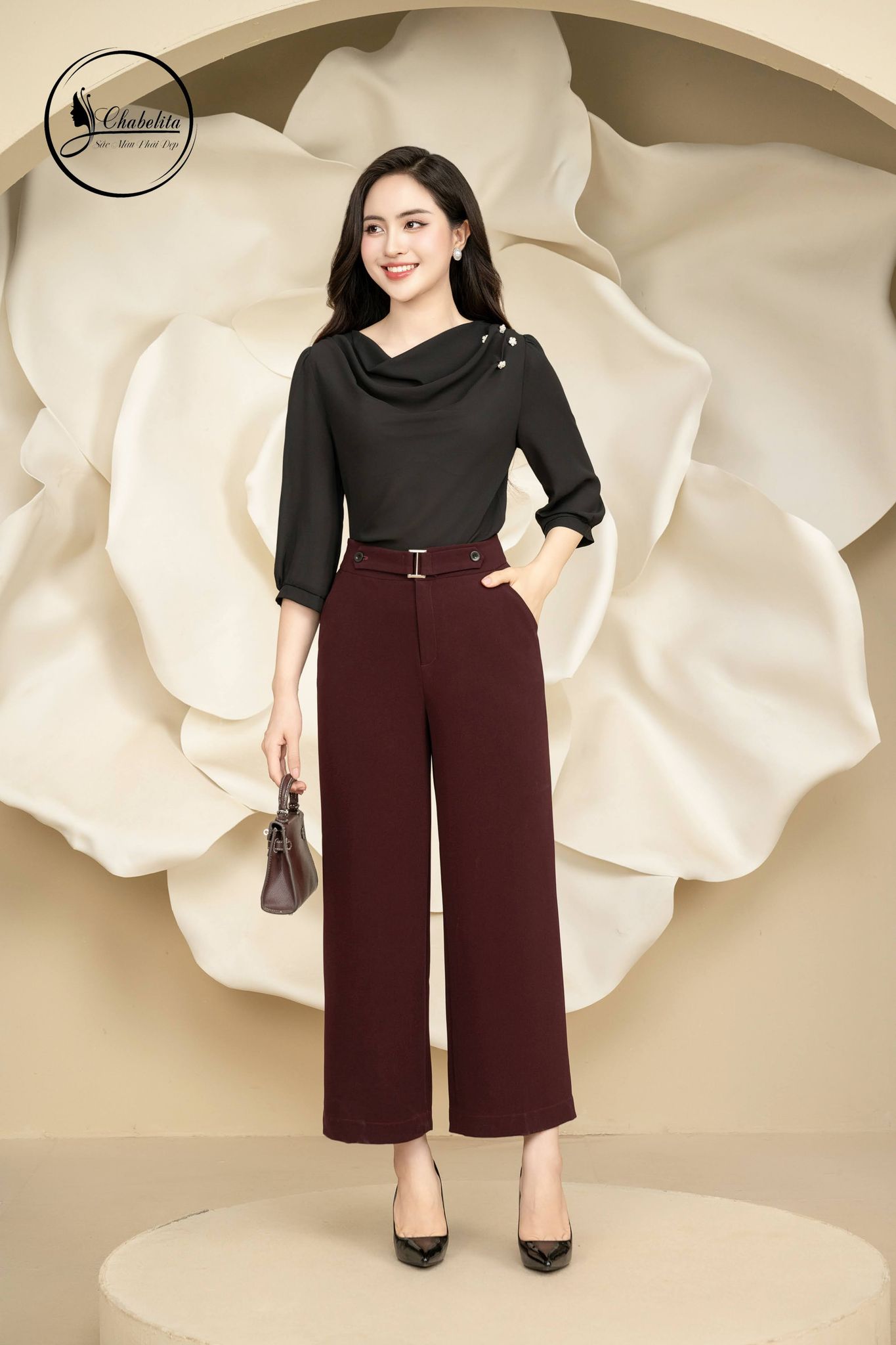 Áo sơ mi cổ đổ màu đen