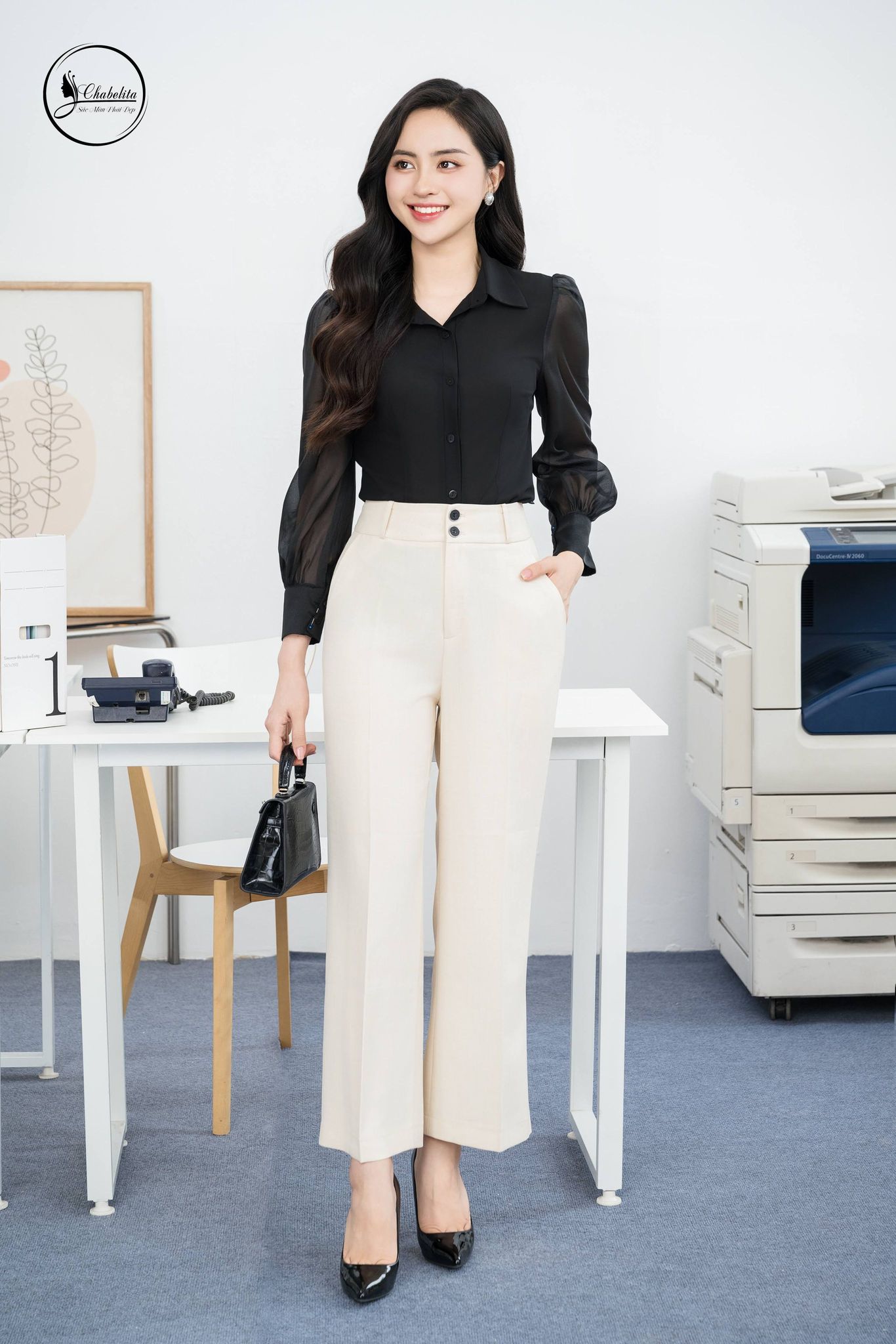 Quần suông 2 cúc màu be