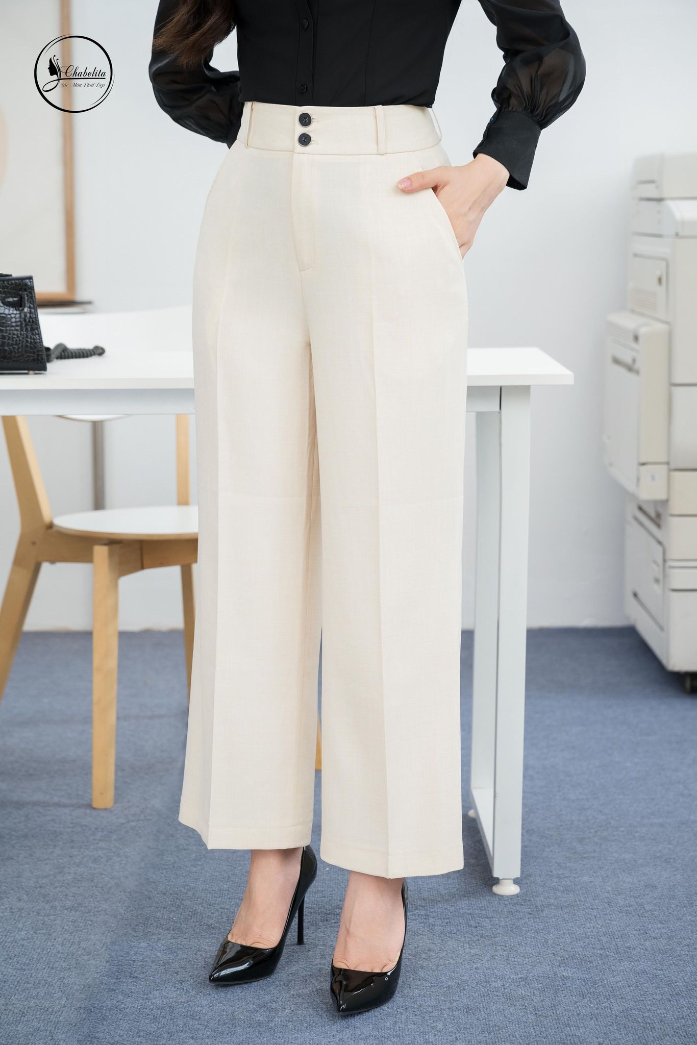 Quần suông 2 cúc màu be