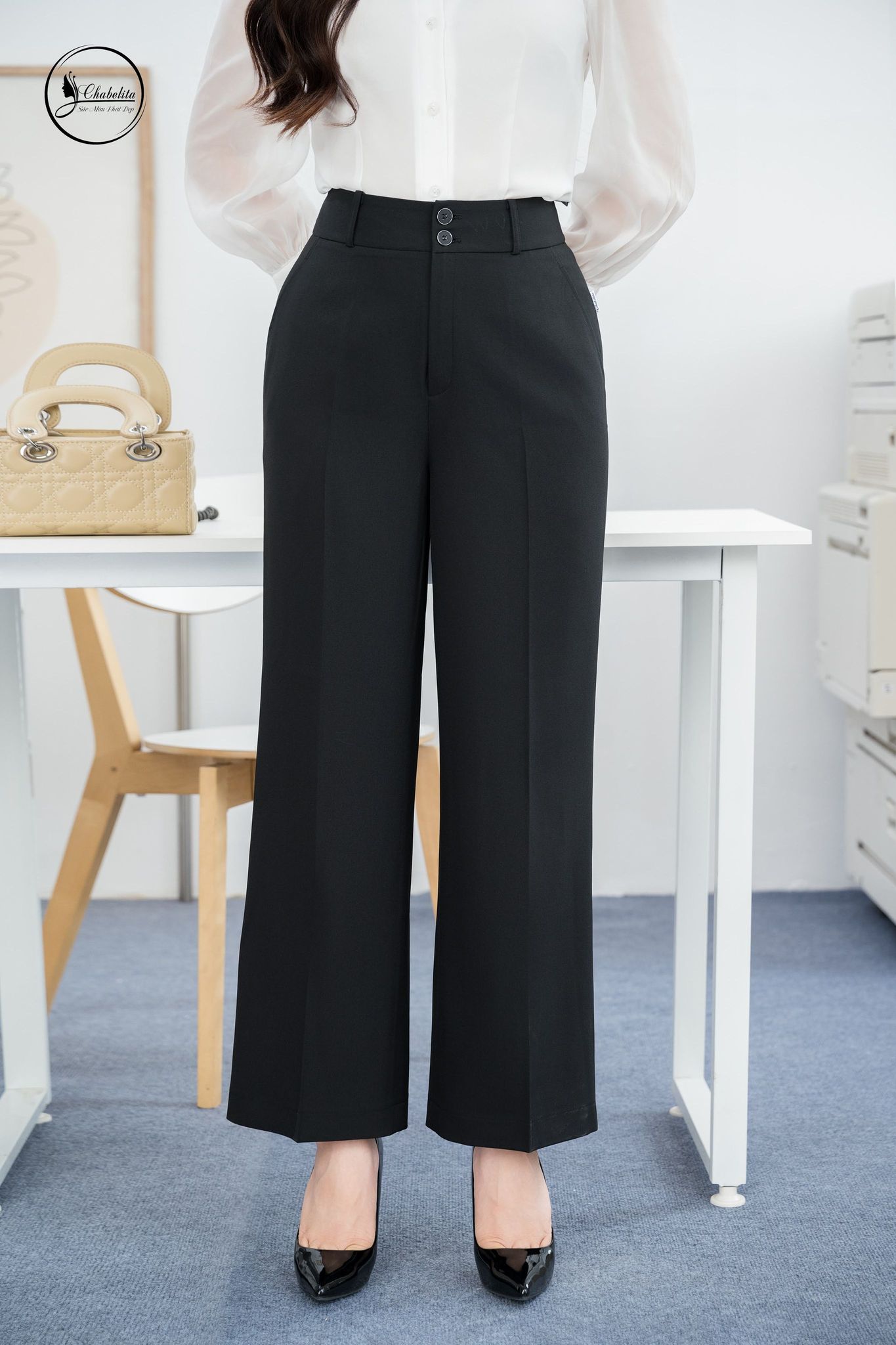 Quần suông 2 cúc màu đen