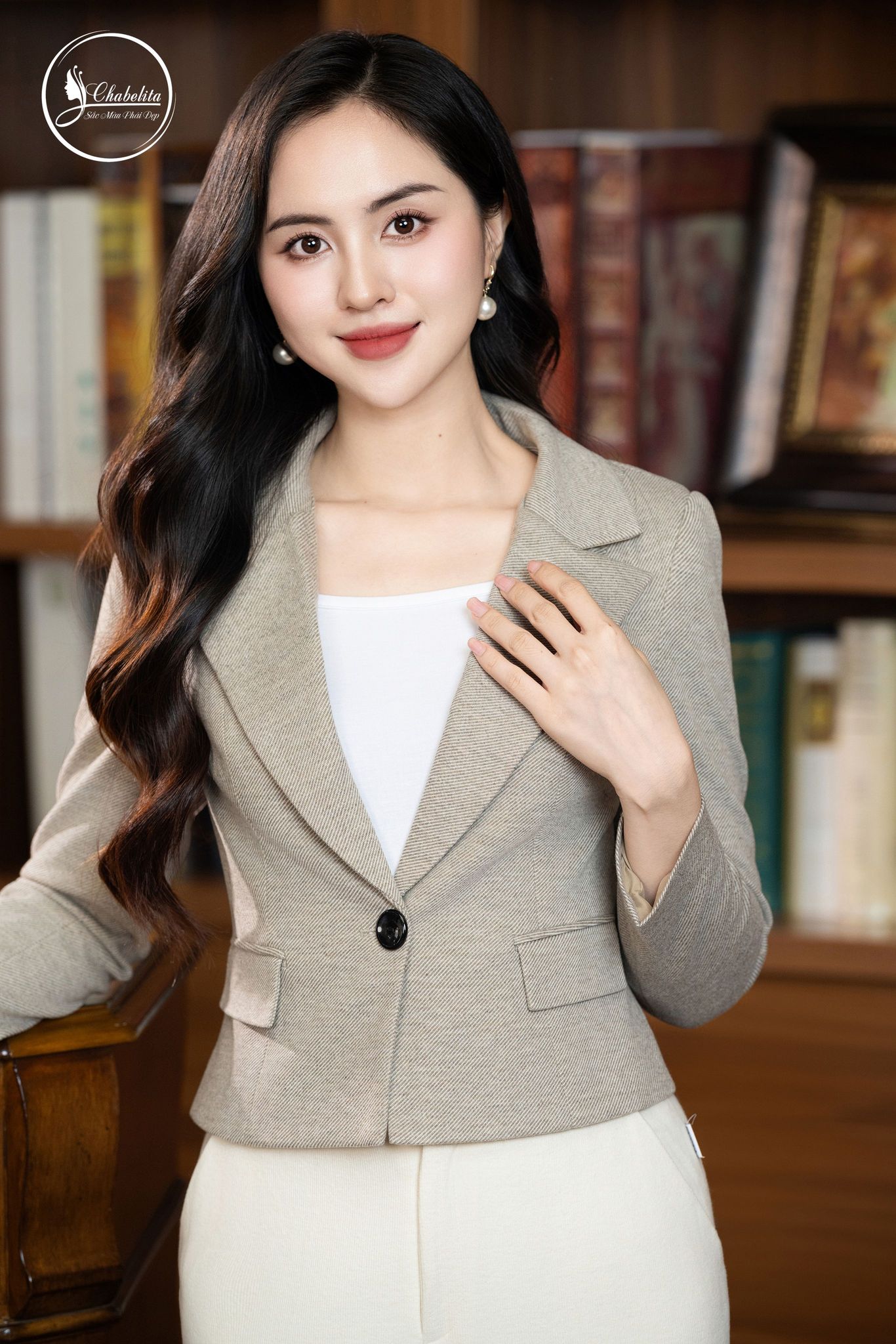 Áo vest cổ bẻ 1 khuy màu nâu
