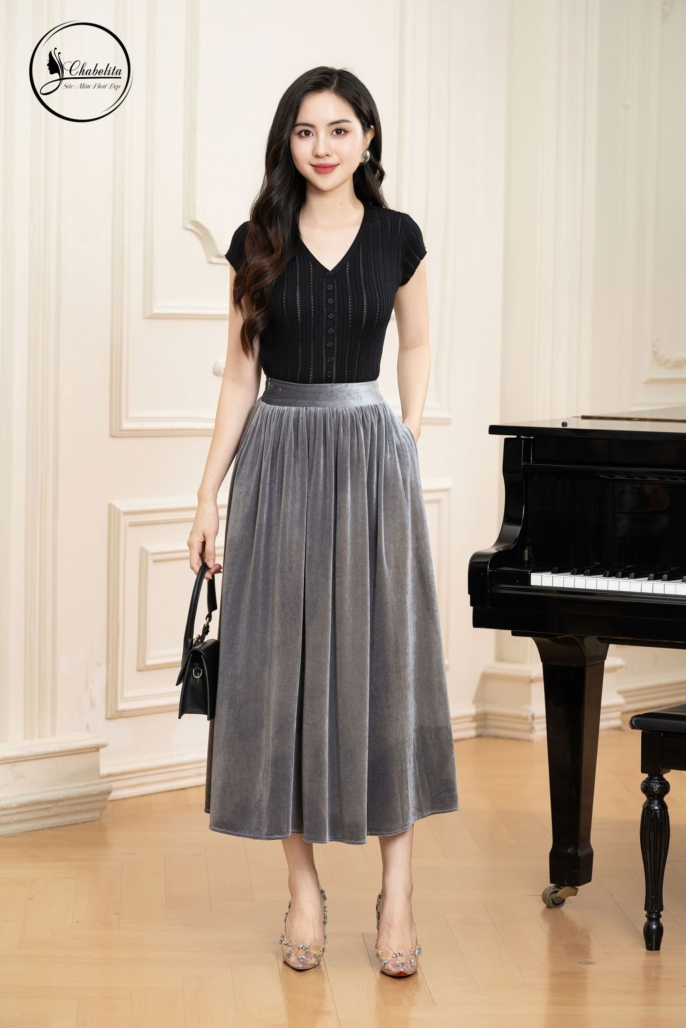 Chân nhung nhún màu ghi