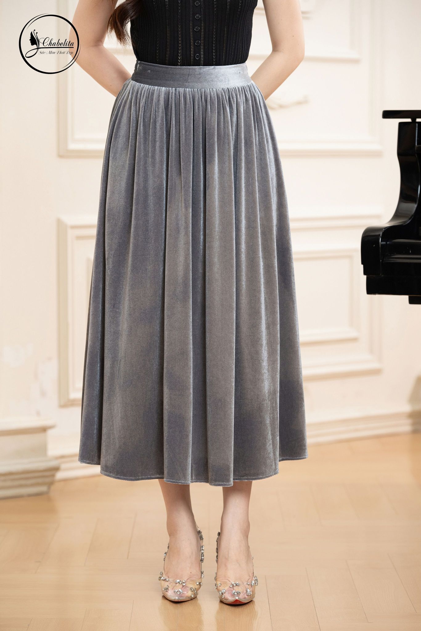 Chân nhung nhún màu ghi