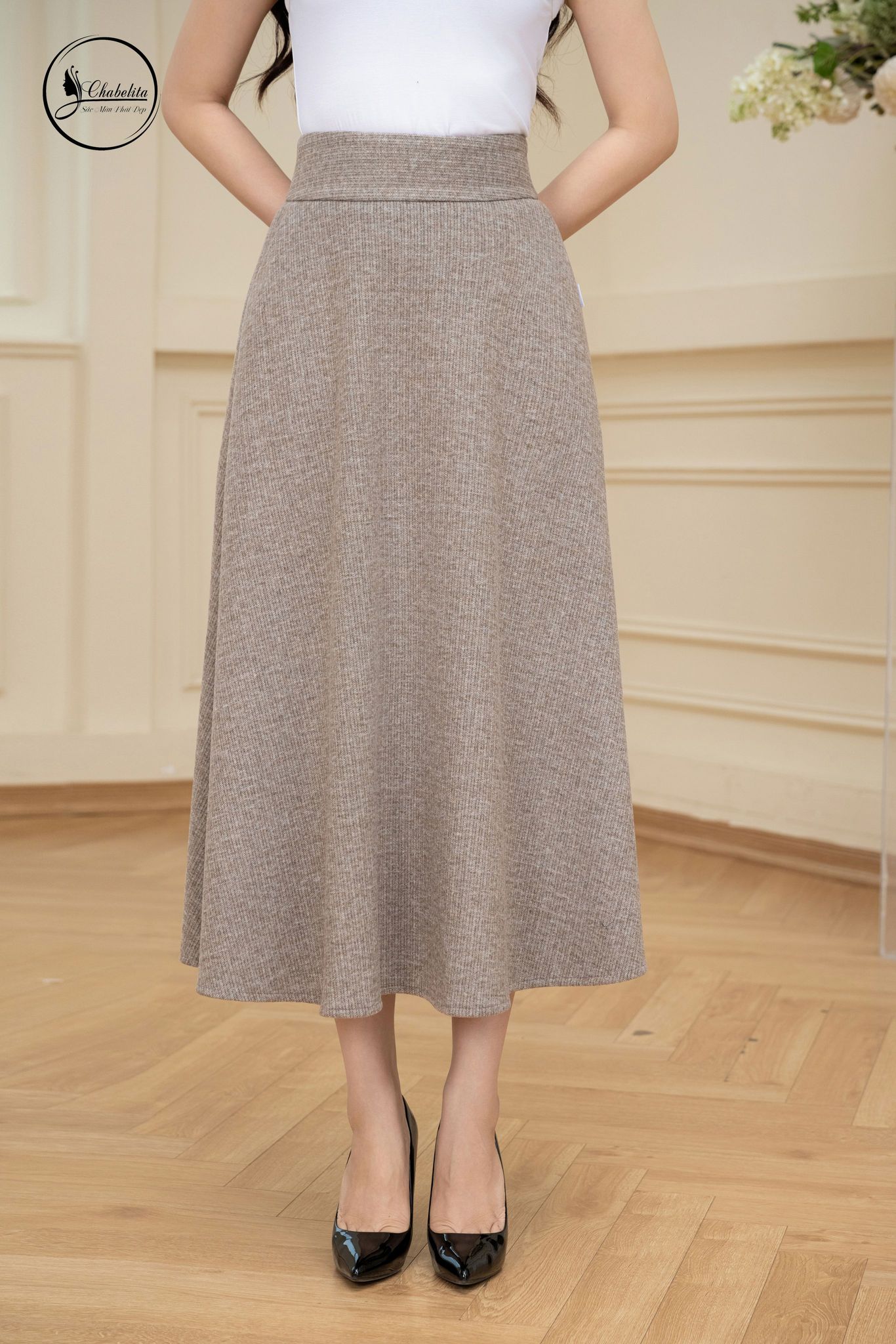 Chân váy dạ dáng A màu nâu