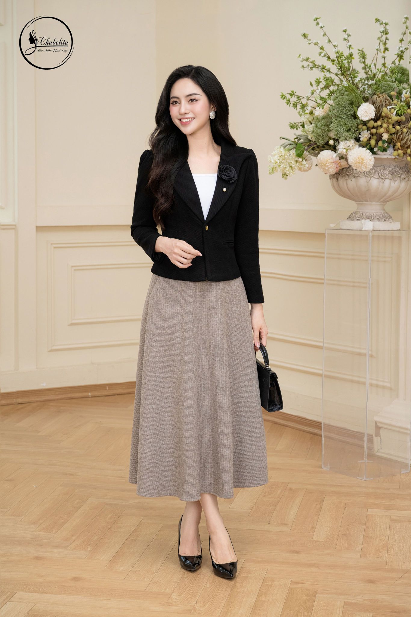 Áo vest dạ màu đen