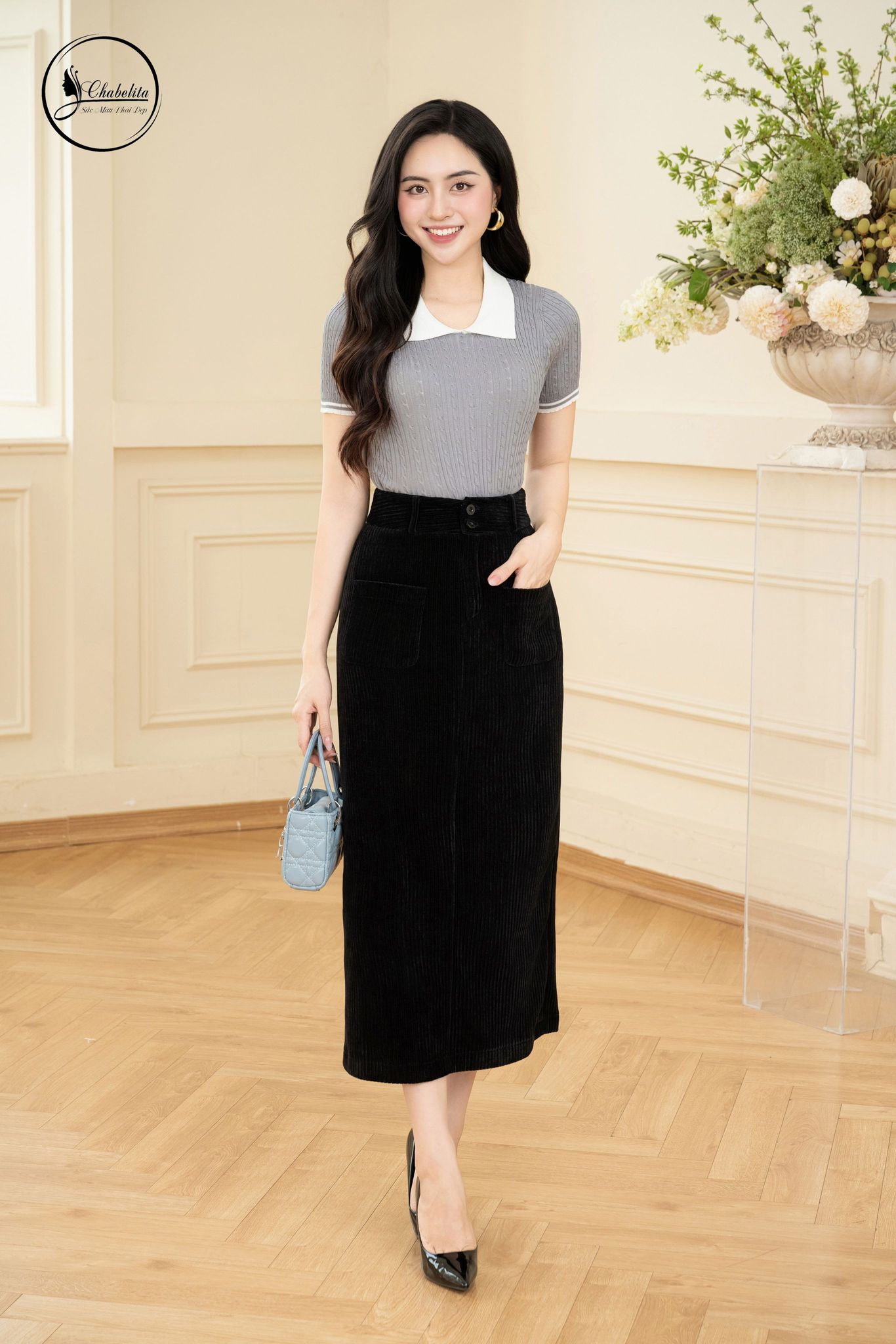 Áo len cổ đức màu ghi