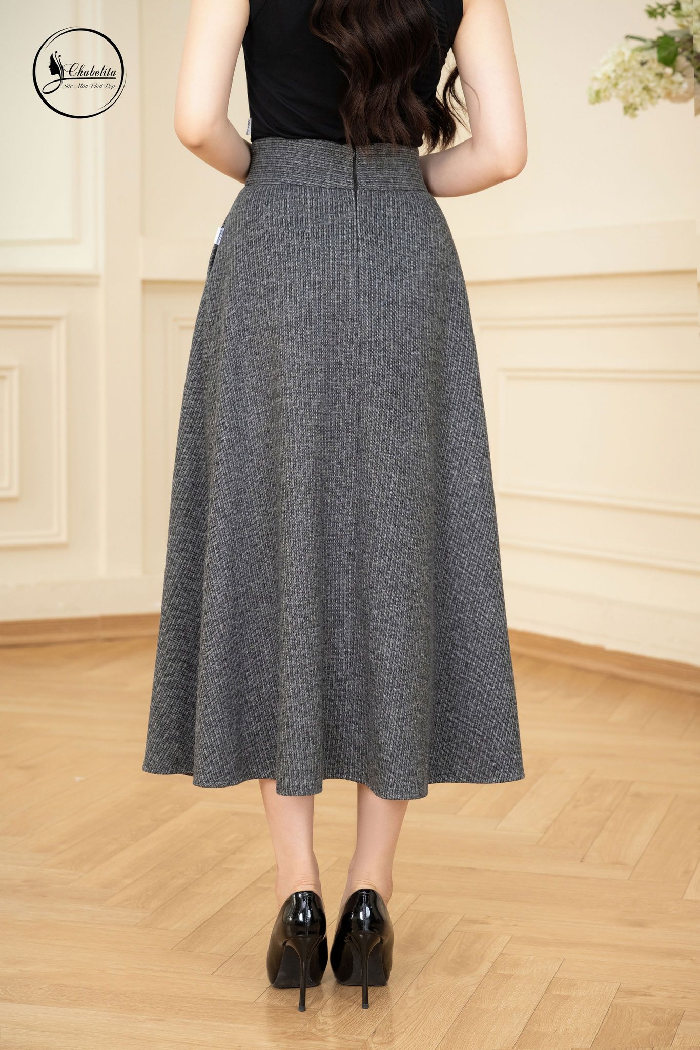 Chân váy dạ dáng A màu ghi