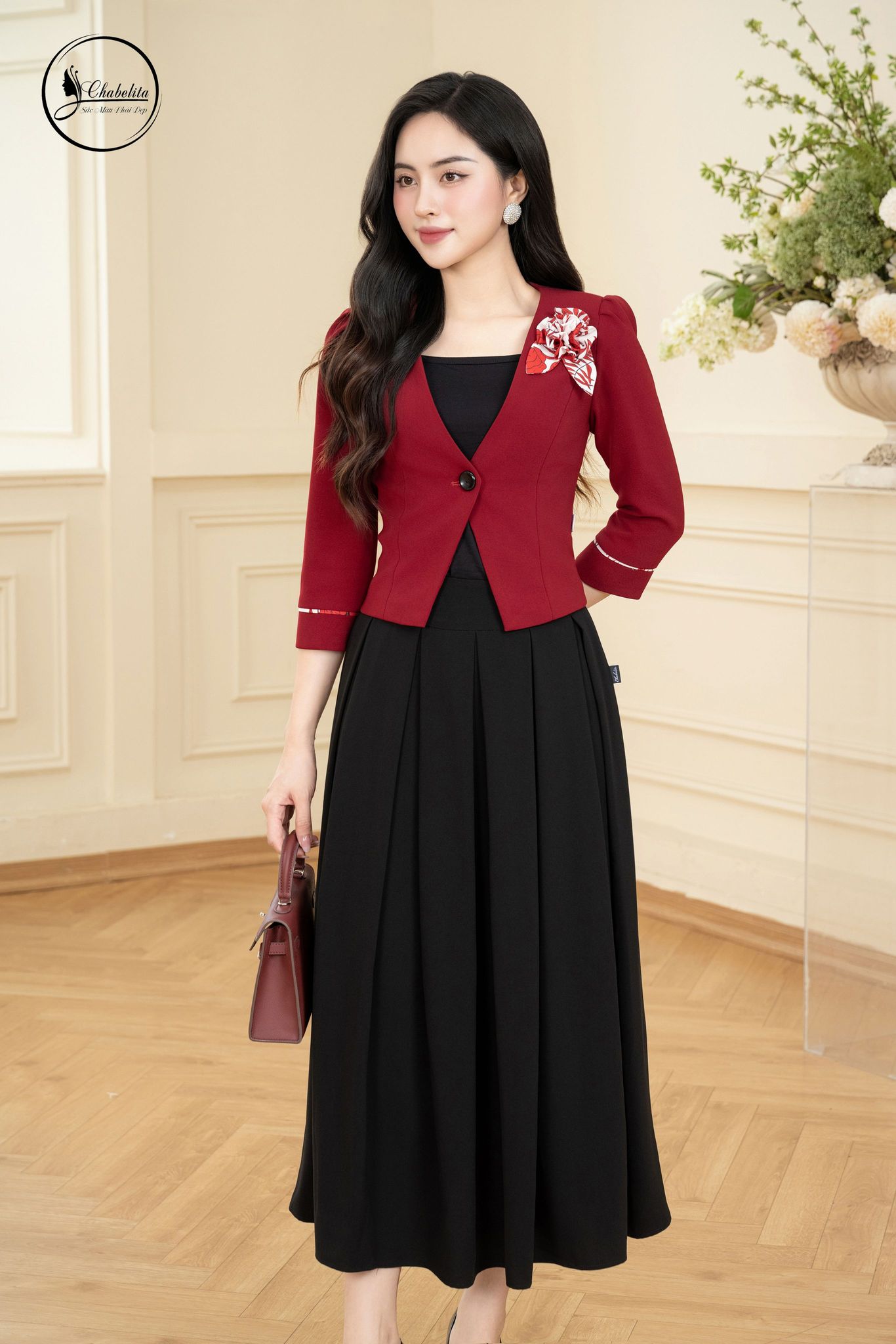 Áo vest 1 khuy tay lỡ màu đỏ