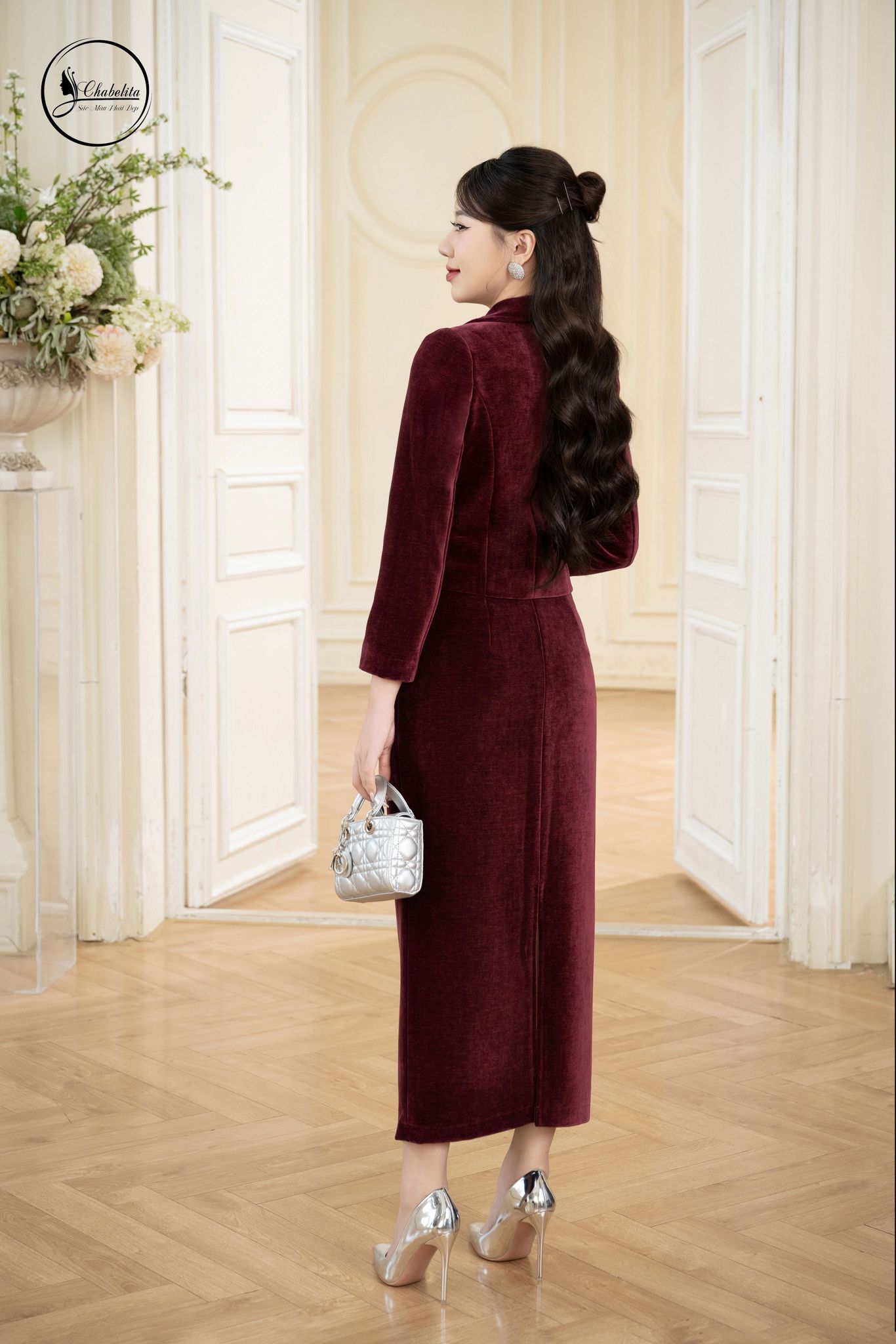 Áo vest dạ nhung 1 khuy màu đỏ