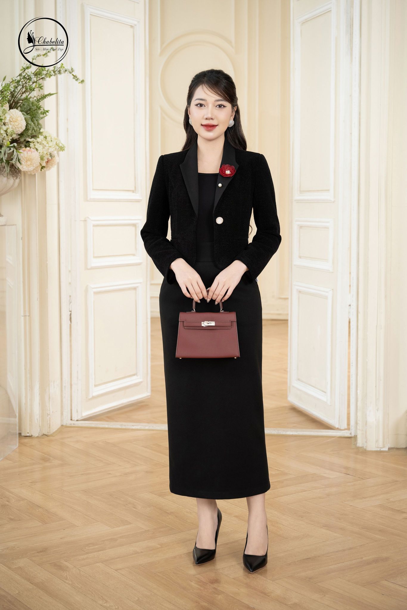 Áo vest dạ phối cổ màu đen