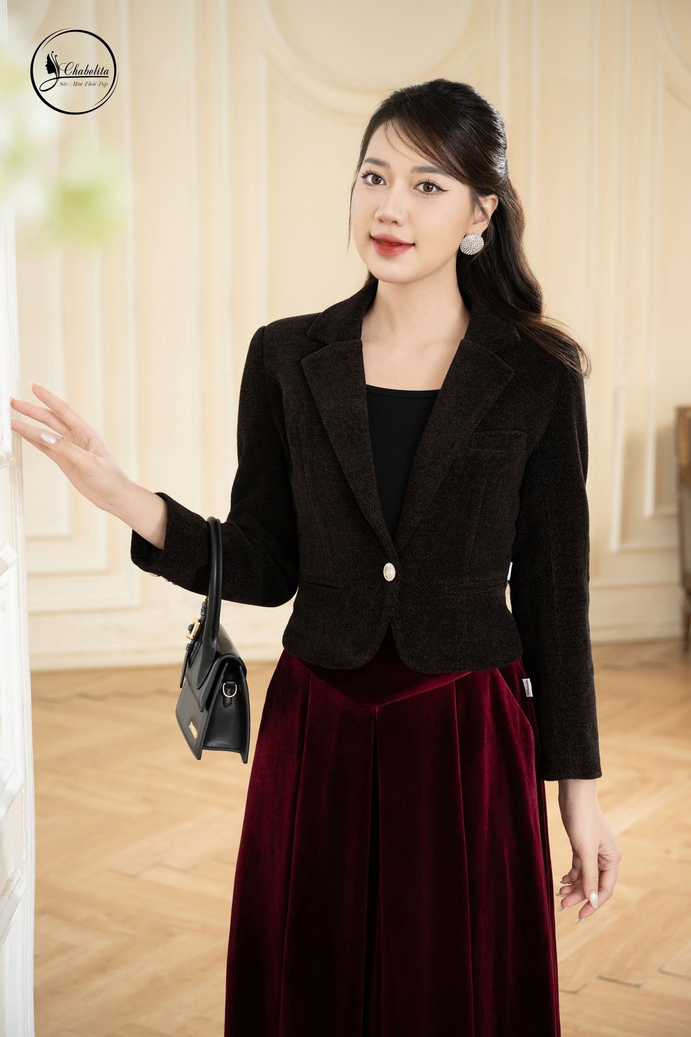 Áo vest dạ dài tay màu nâu