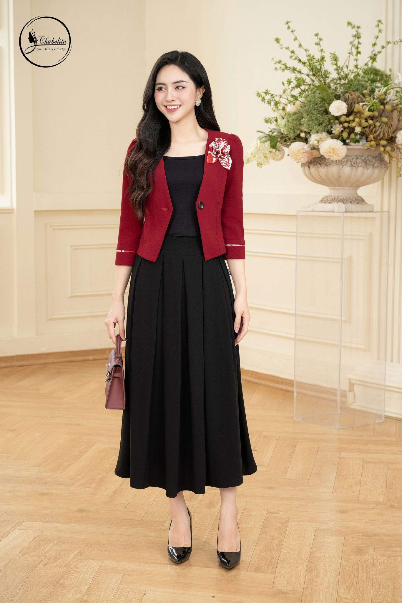 Áo vest 1 khuy tay lỡ màu đỏ