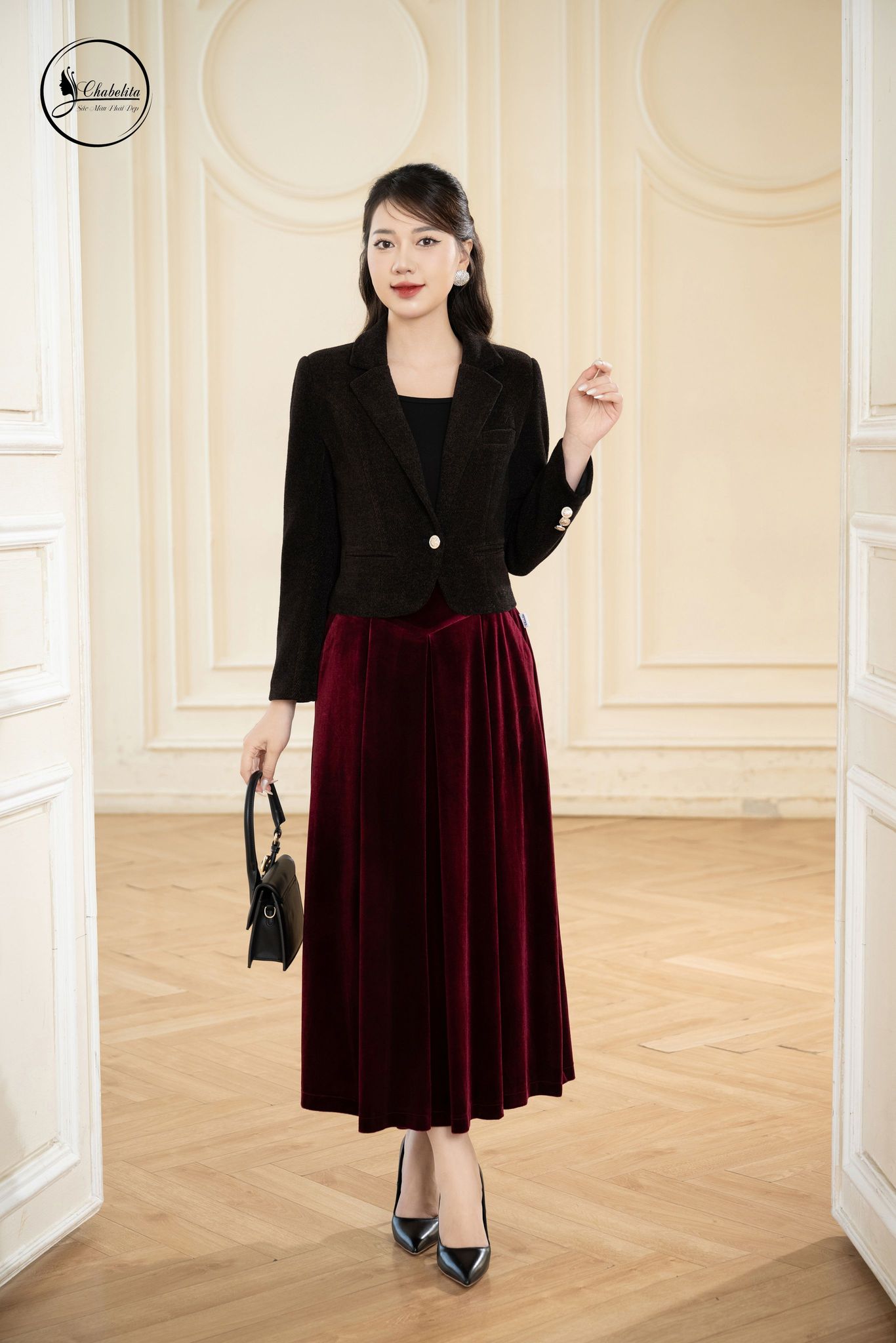Áo vest dạ dài tay màu nâu