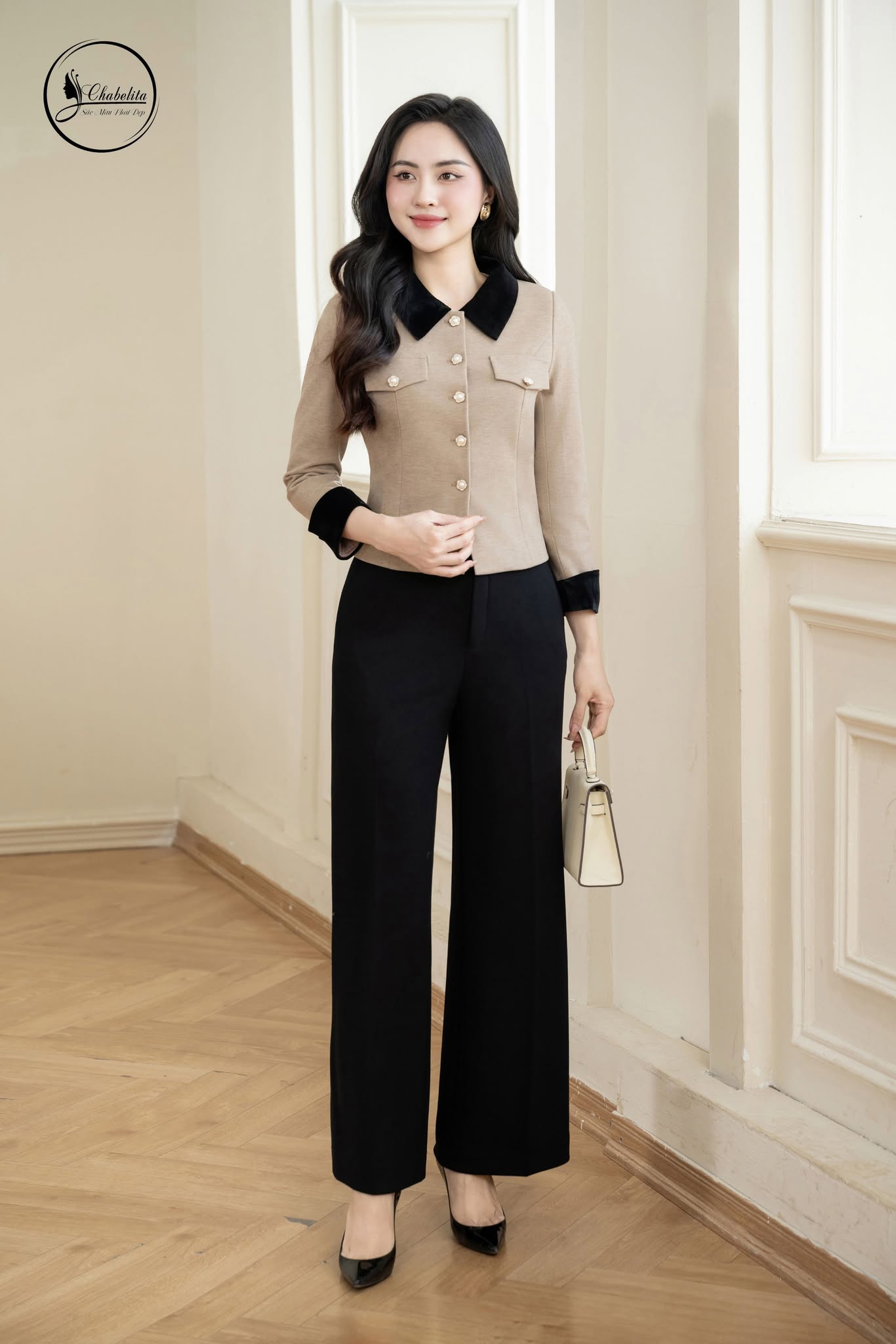 Áo vest dạ dài tay màu be