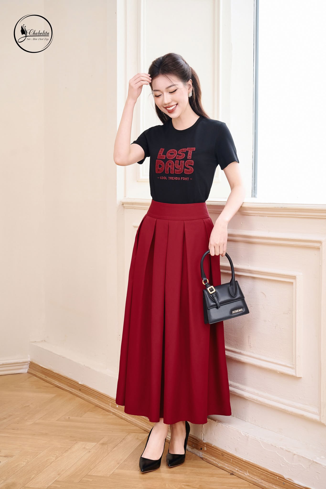 Áo cotton LOST DAYS dáng dài màu đen