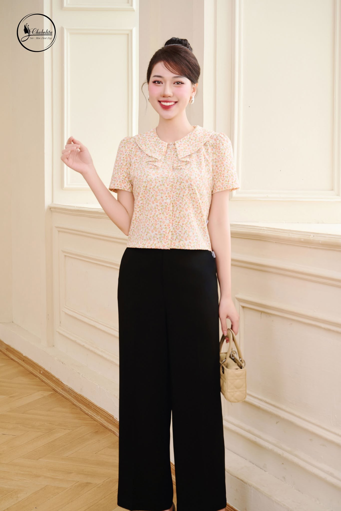 Áo cloptop hoa nhí màu vàng