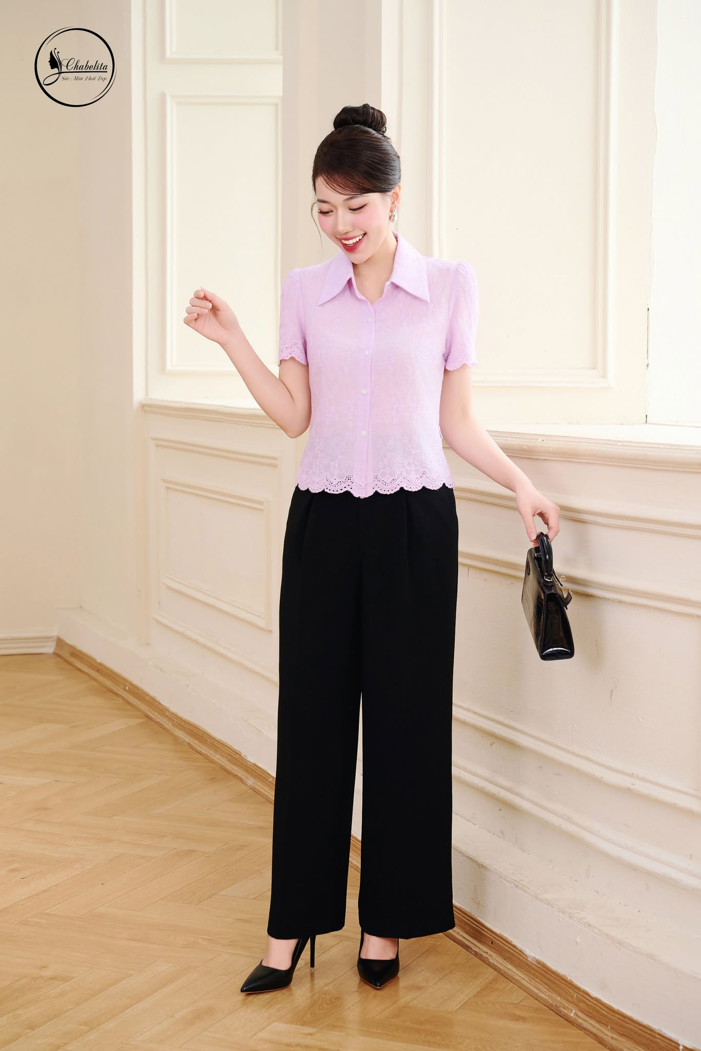 Áo sơ mi thô cổ đức màu tím